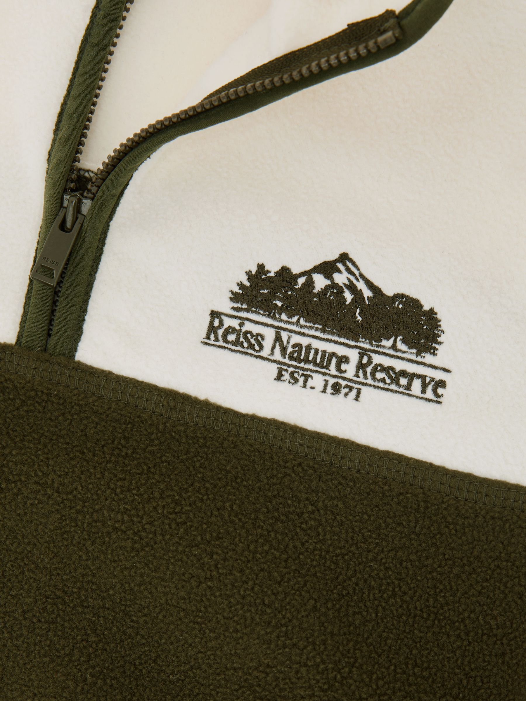 Nature Reserve Colour-Block Zip Fleece in Ivory/Khaki - Image 5 of 5