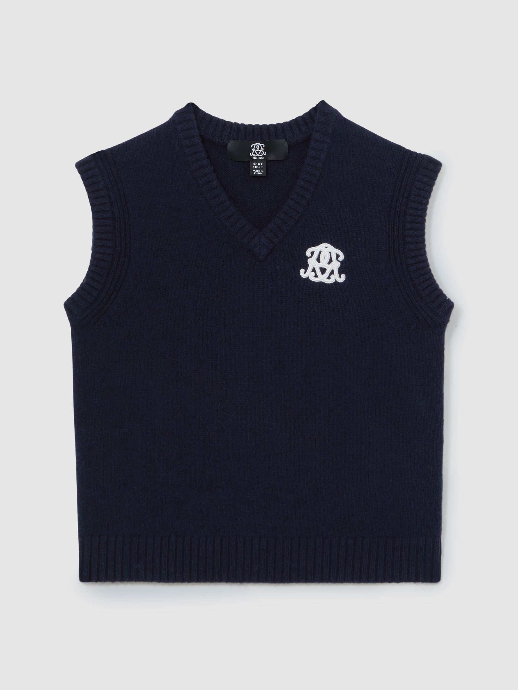 3-9 yrs Monogram Wool-Blend Relaxed Vest in Navy Blue - Image 2 of 5