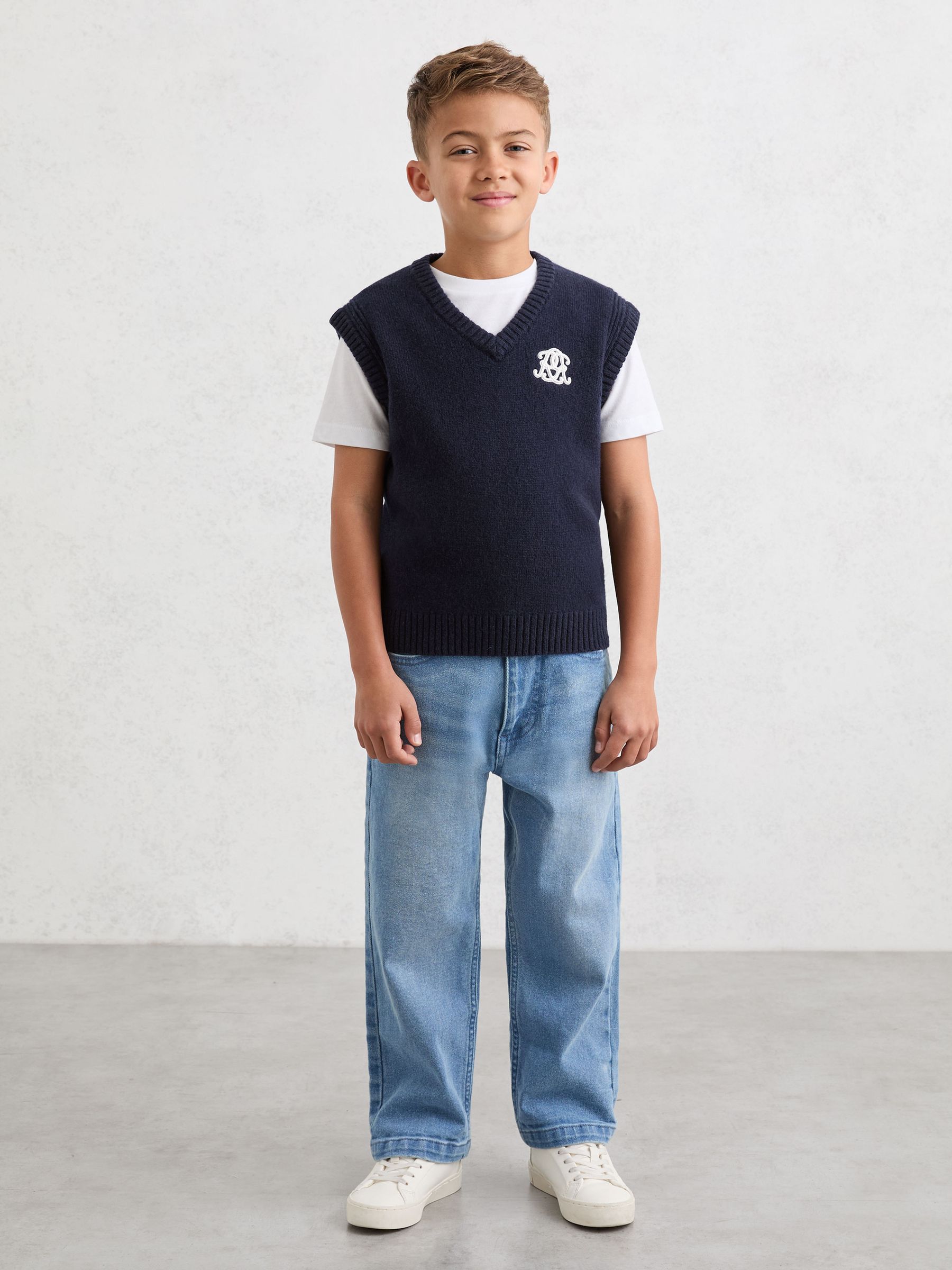 3-9 yrs Monogram Wool-Blend Relaxed Vest in Navy Blue - Image 3 of 5