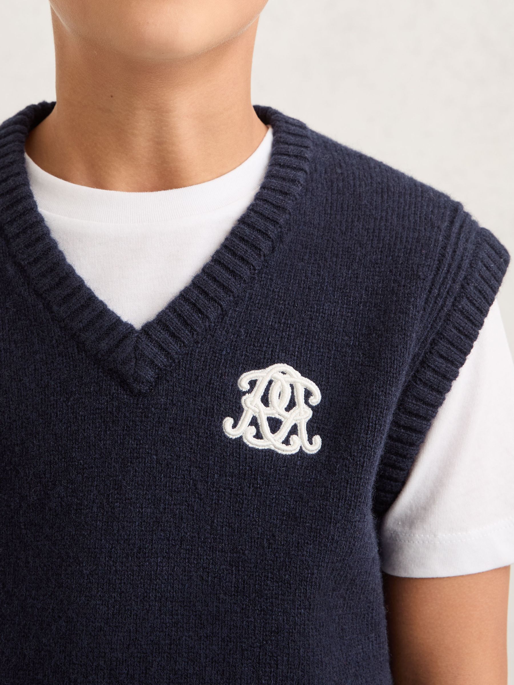 3-9 yrs Monogram Wool-Blend Relaxed Vest in Navy Blue - Image 4 of 5