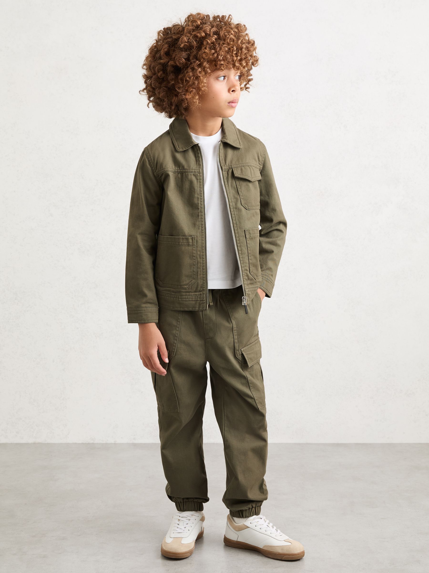 Cotton Cuffed Cargo Trousers in Khaki - Image 3 of 6