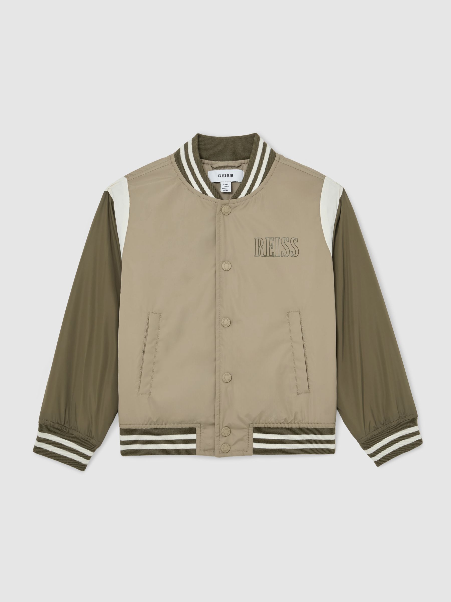 Colour-Block Bomber Jacket in Green - Image 1 of 5