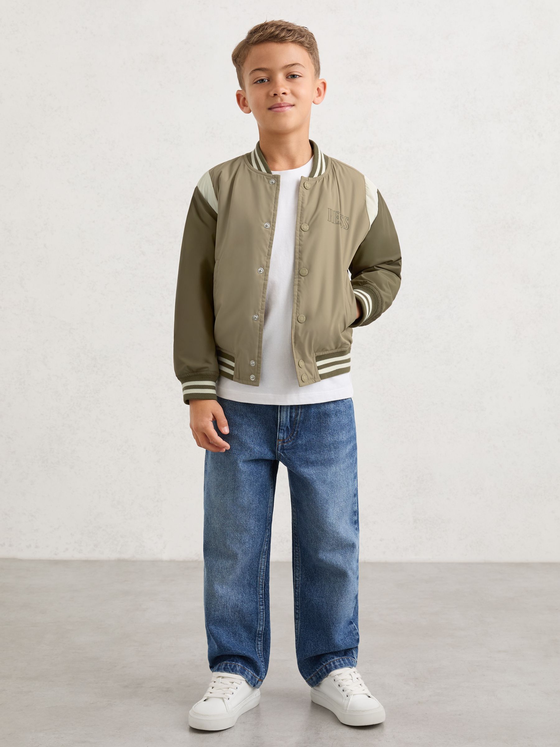 Colour-Block Bomber Jacket in Green - Image 2 of 5