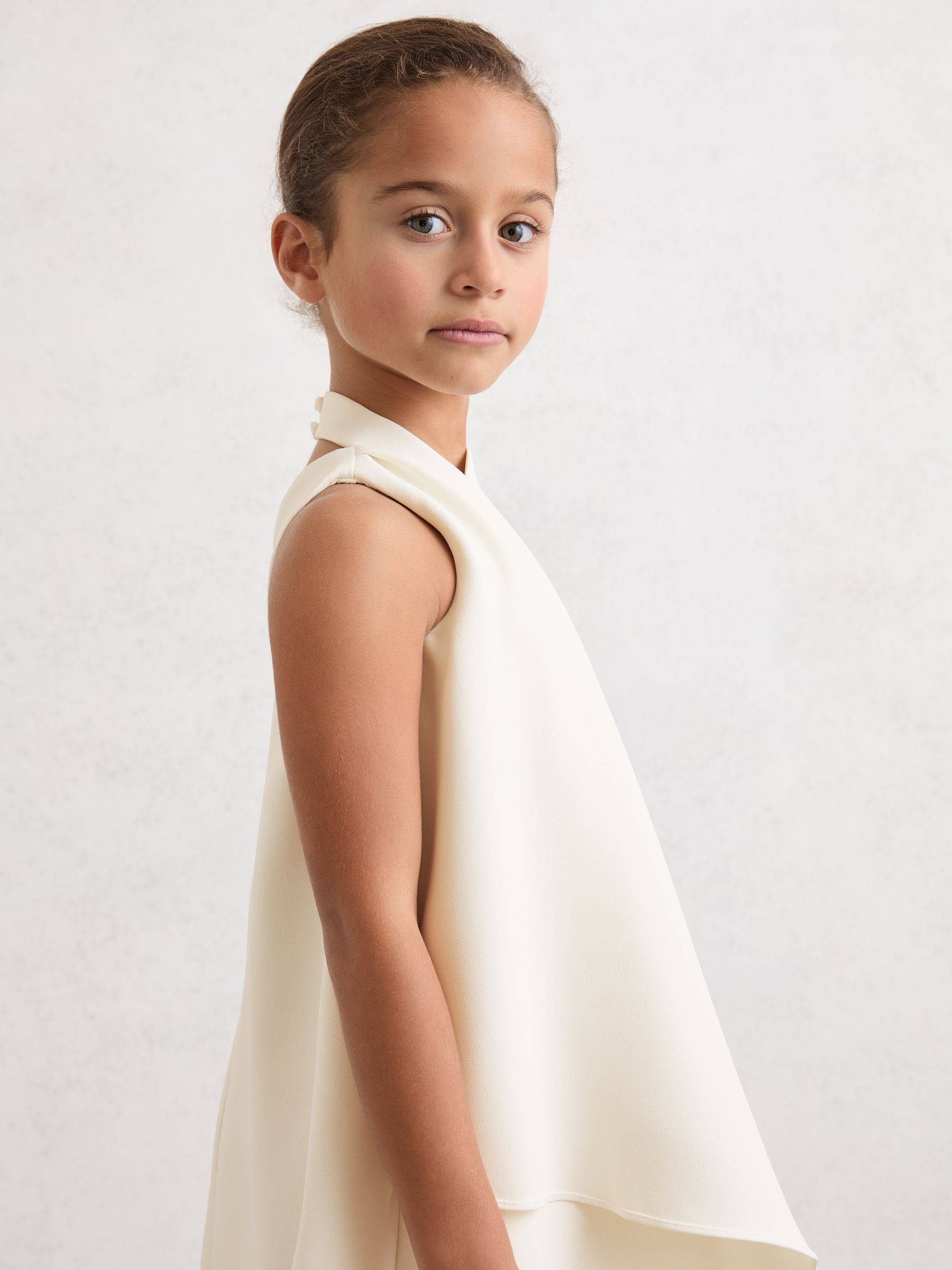 13-14 yrs Draped Sleeveless Shift Dress in Ivory - Image 5 of 6