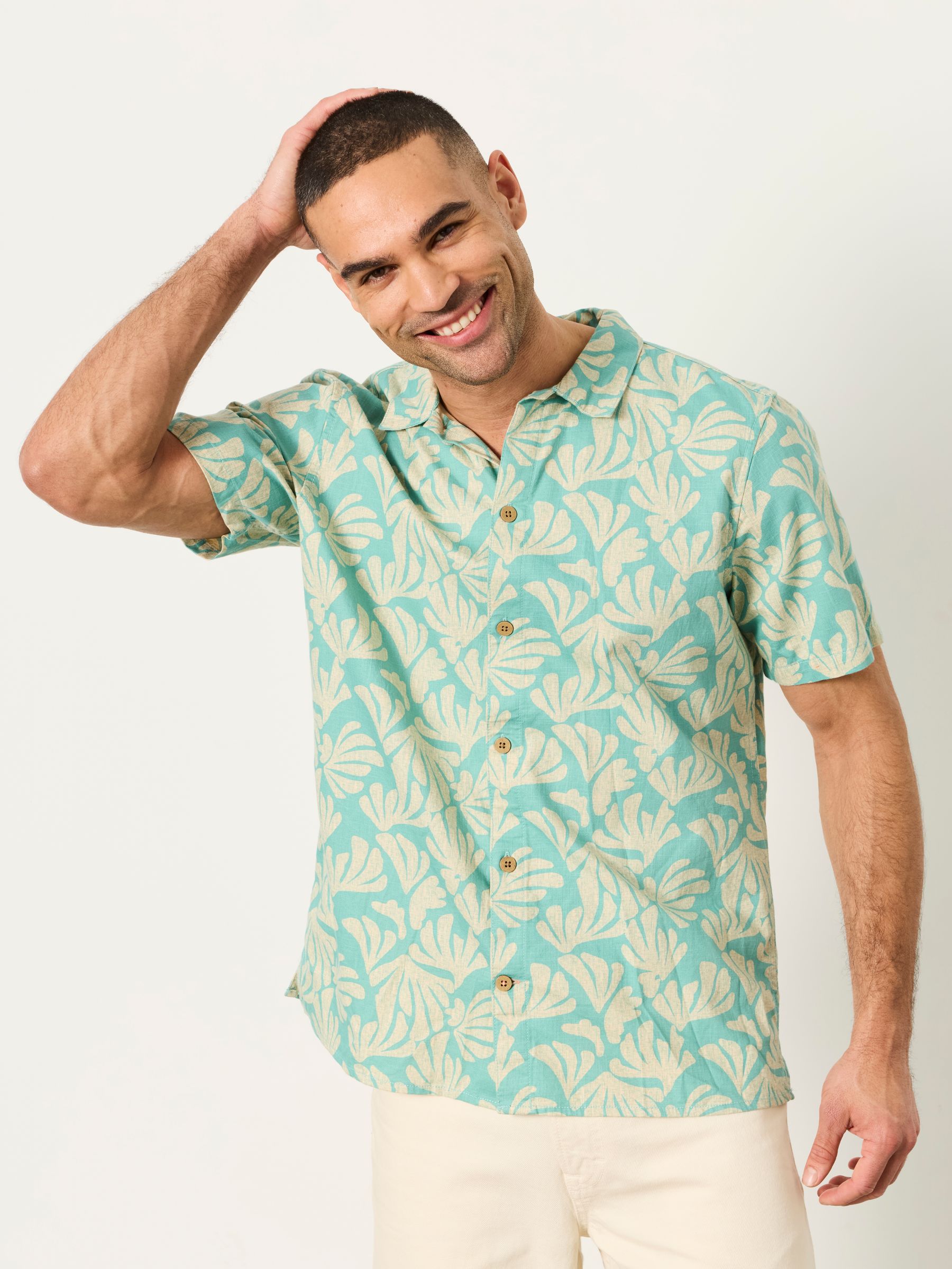 Light Teal Short Sleeve Coral Print Shirt - Image 1 of 6