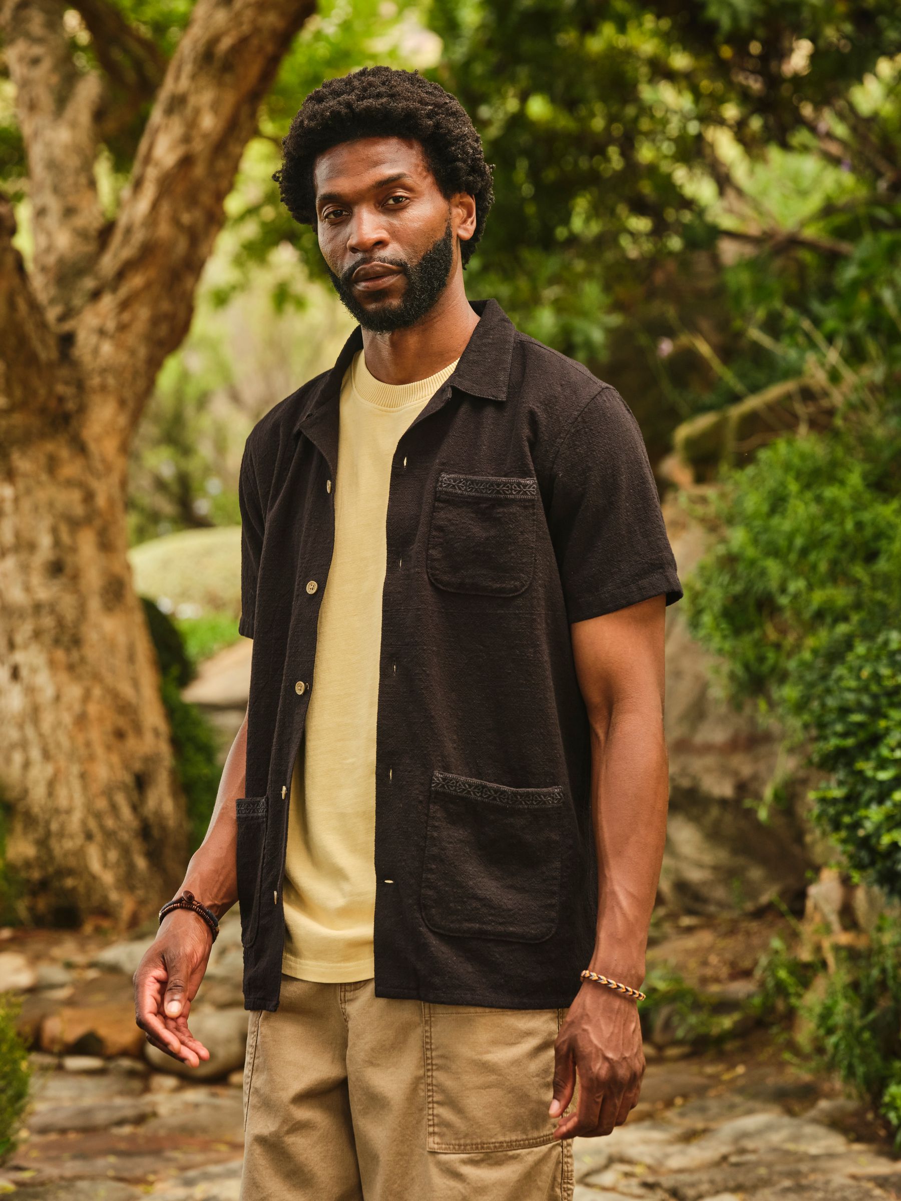 Black Short Sleeve 3 Pocket Textured Fabric Shirt - Image 1 of 7 Black Short Sleeve 3 Pocket Textured Fabric Shirt - Image 1 of 7