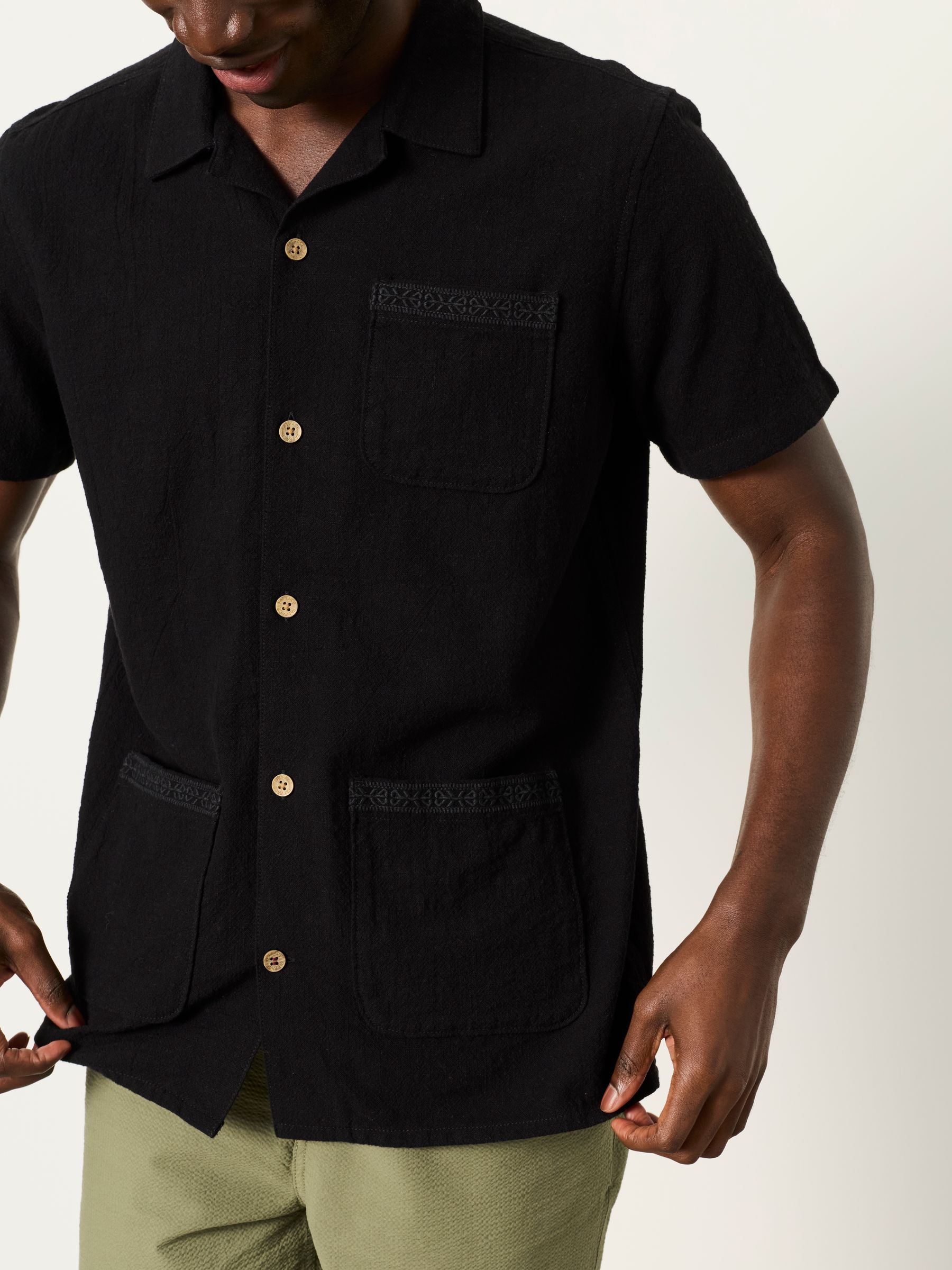 Black Short Sleeve 3 Pocket Textured Fabric Shirt - Image 5 of 7
