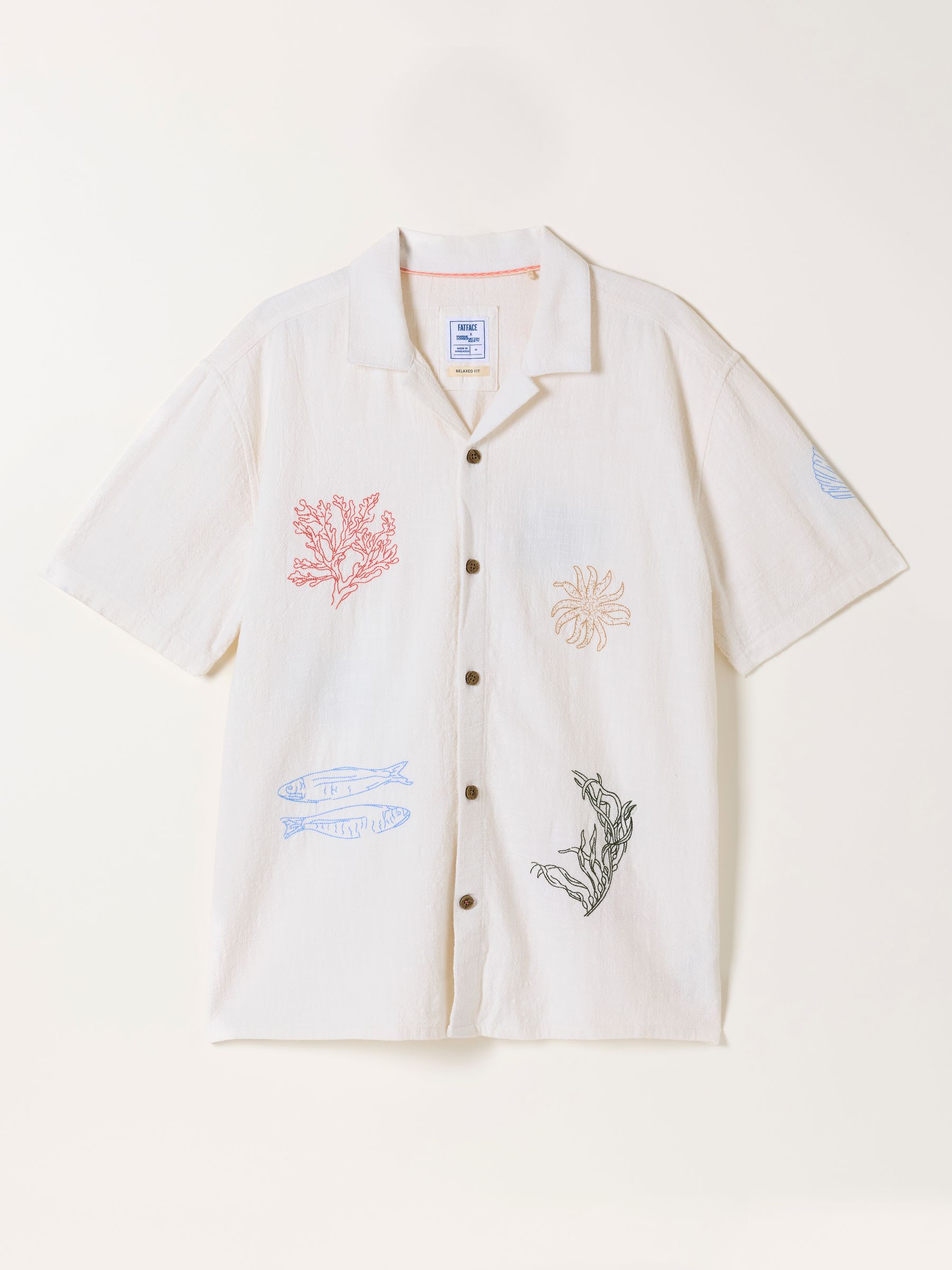 White Short Sleeve Relaxed Fit MCS Sea Embroidery Shirt - Image 5 of 5