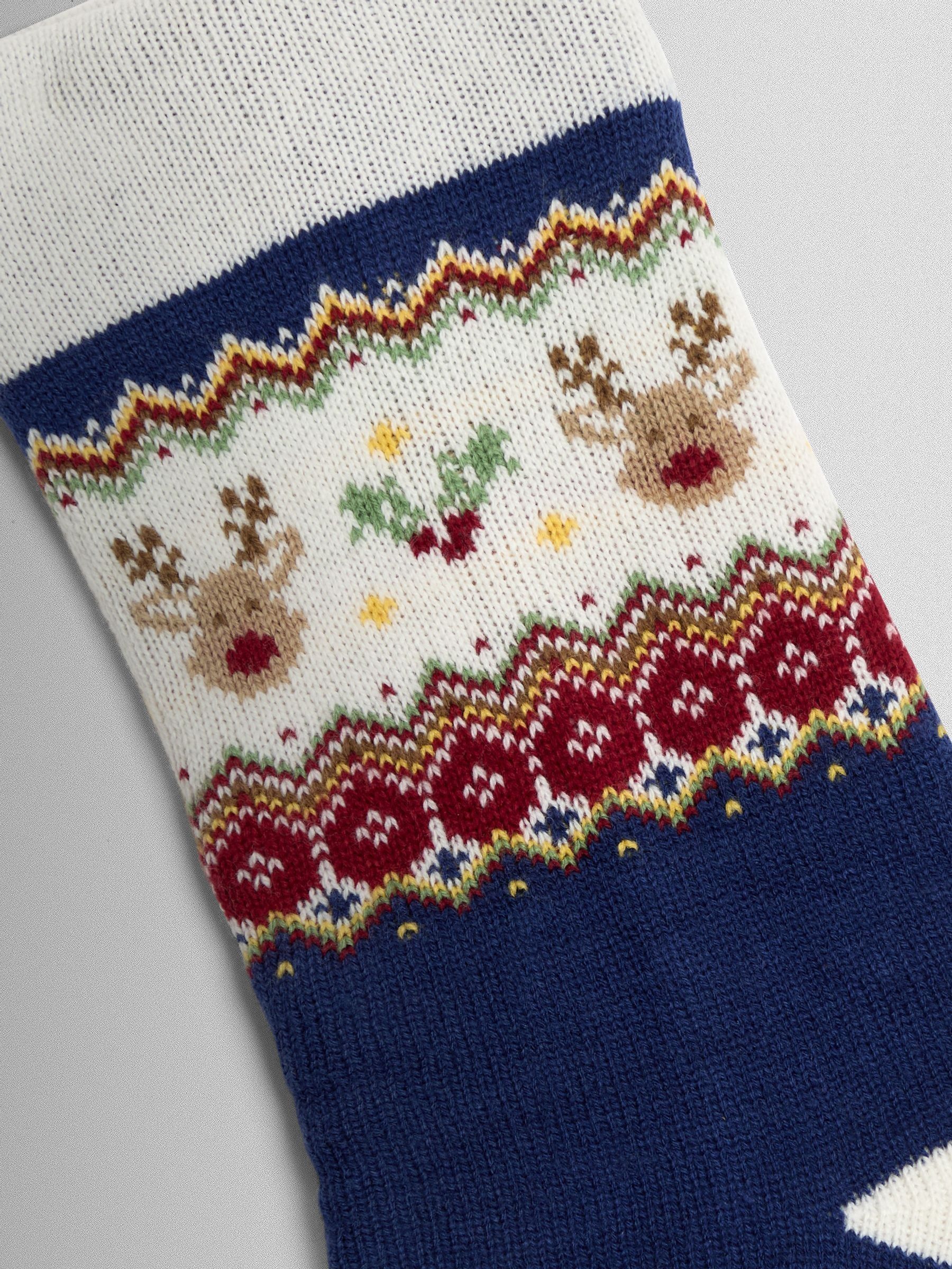 Personalised Blue Reindeer Knitted Stocking - Image 2 of 3