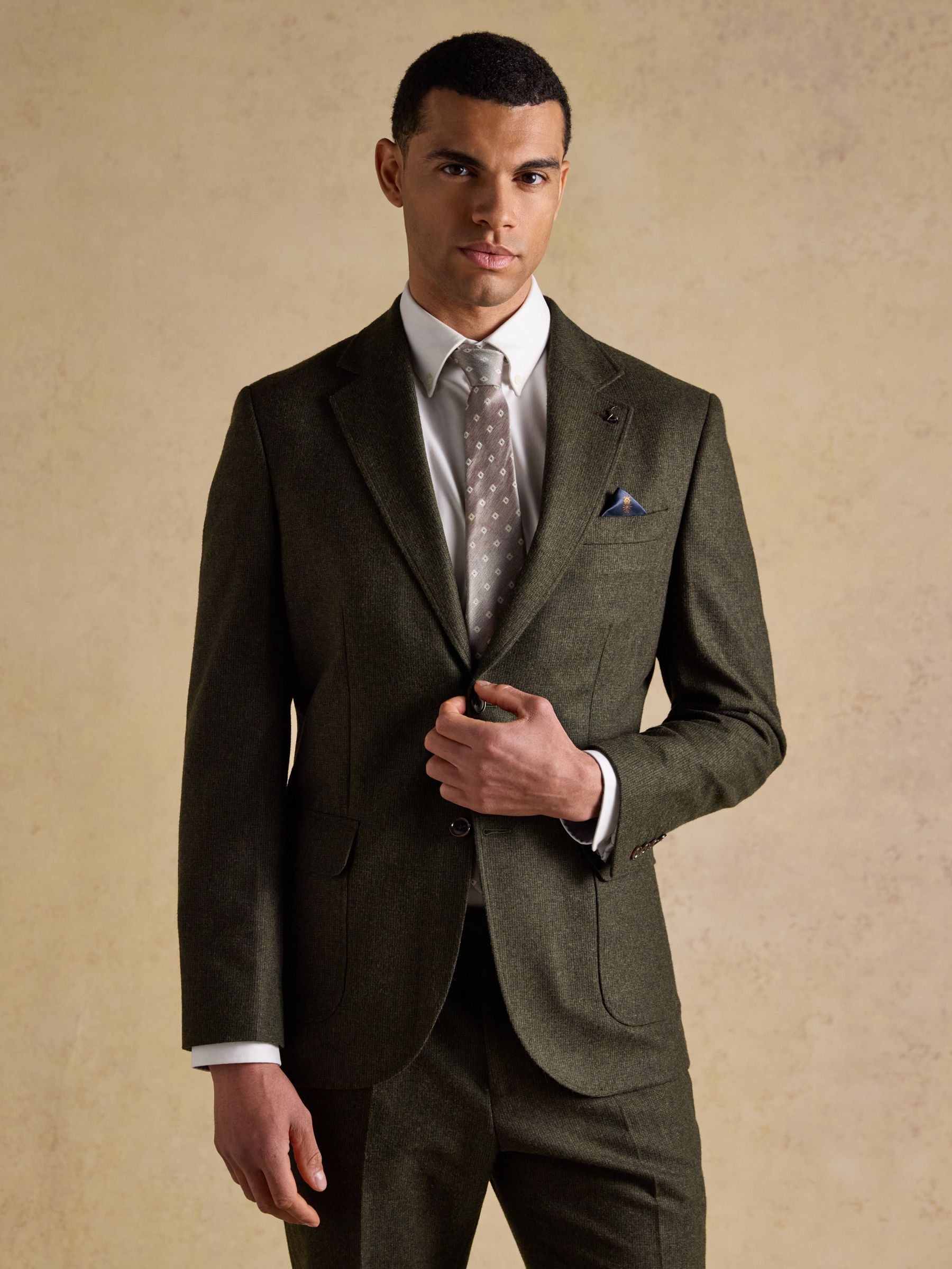 Green Wool Blend Texture Suit Jacket - Image 1 of 14