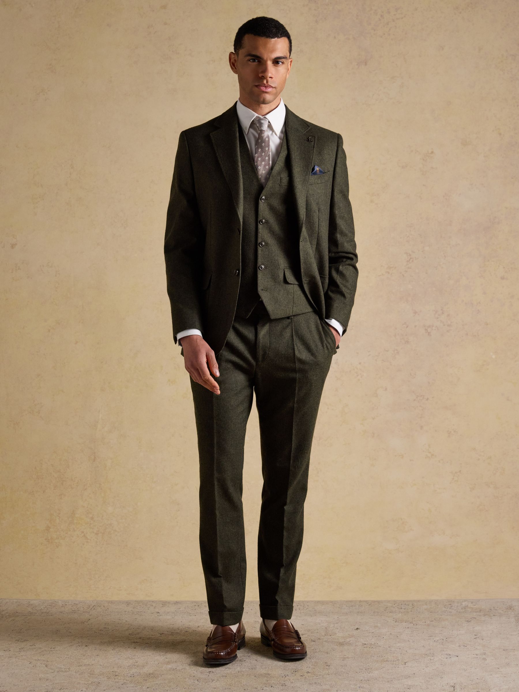 Green Wool Blend Texture Suit Jacket - Image 3 of 14