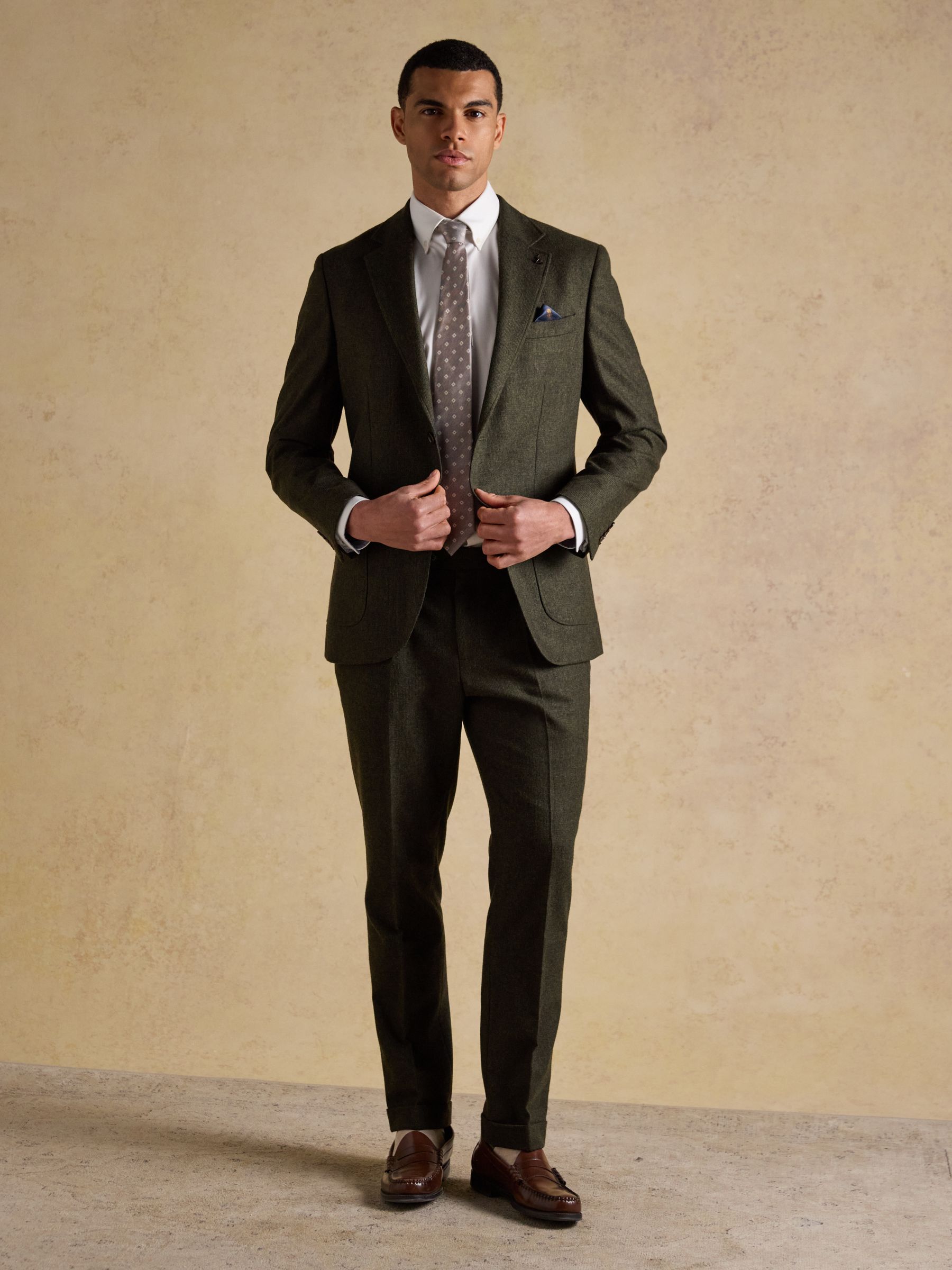 Green Wool Blend Texture Suit Jacket - Image 8 of 14