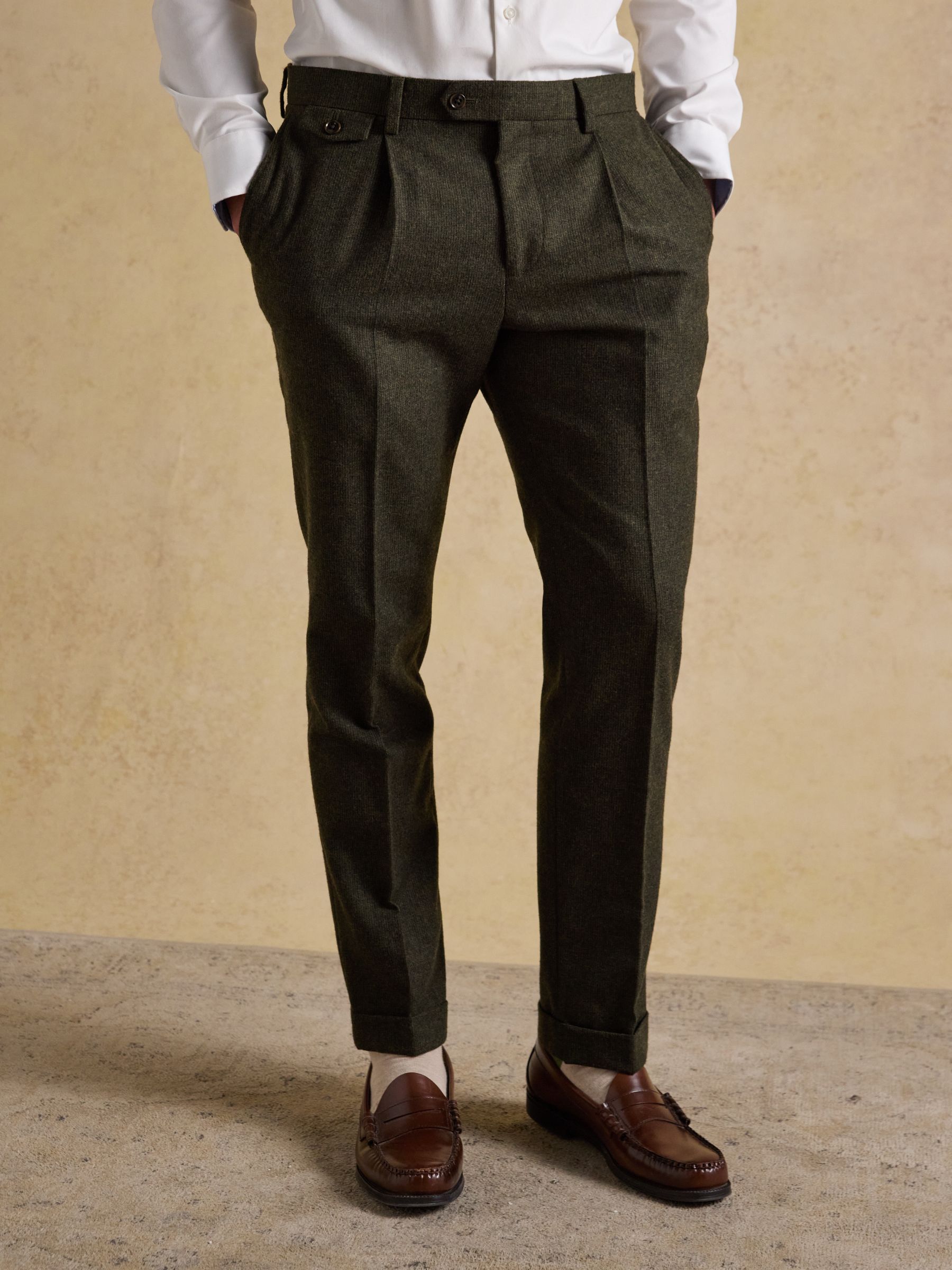 Green Wool Blend Texture Suit Trousers - Image 1 of 10