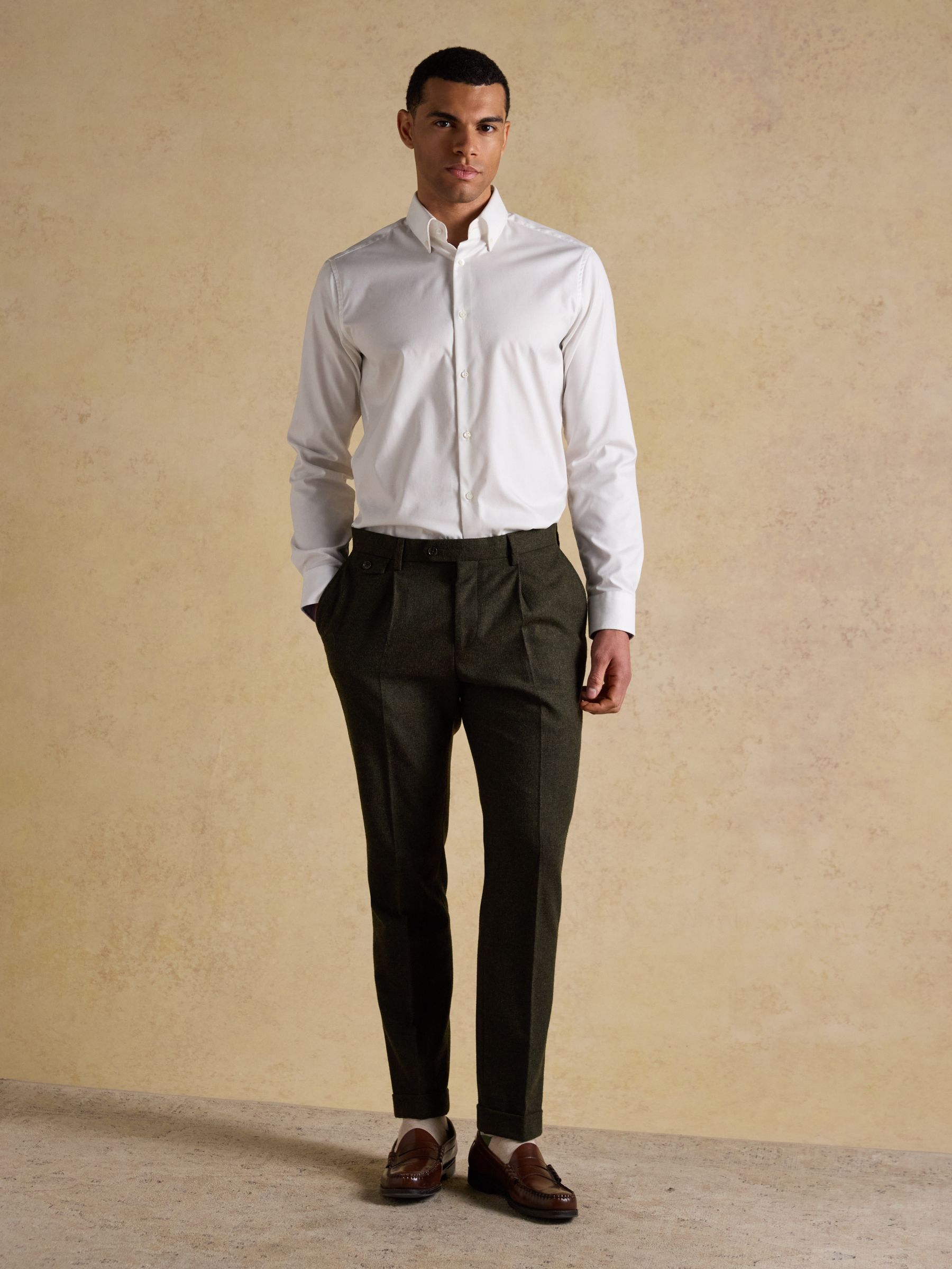 Green Wool Blend Texture Suit Trousers - Image 3 of 10