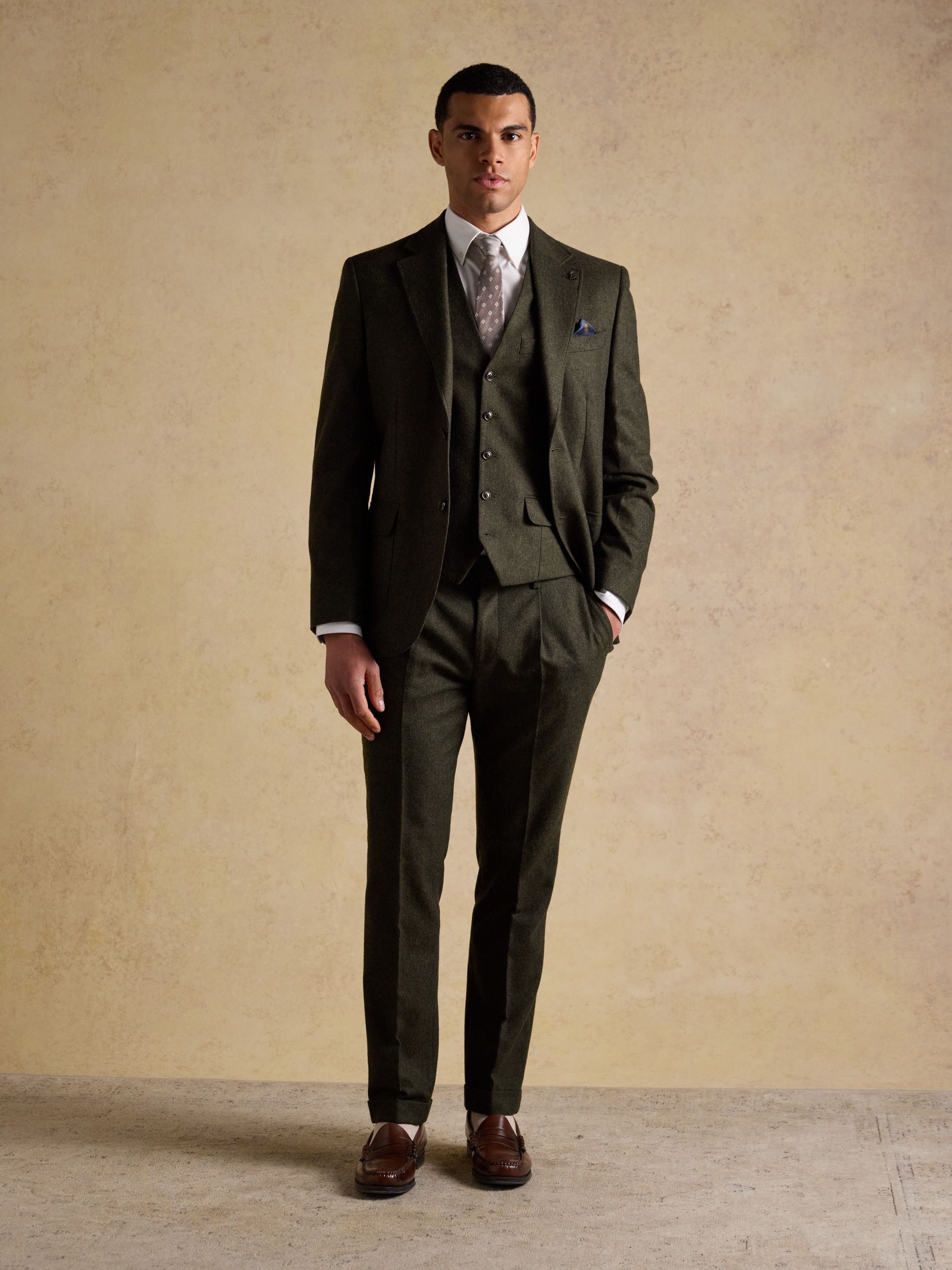 Green Wool Blend Texture Suit Trousers - Image 6 of 10