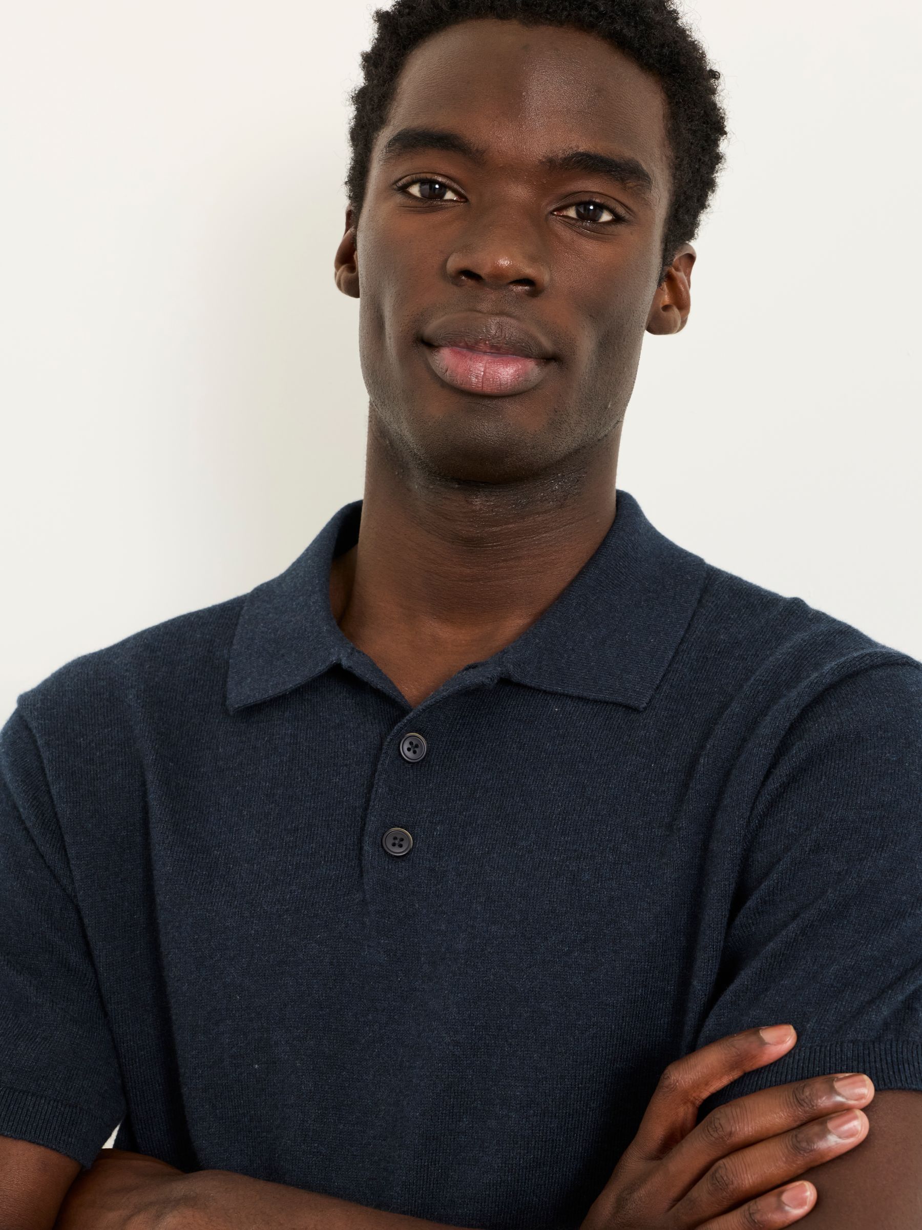 Rye Navy Knitted Polo Shirt - Image 4 of 6