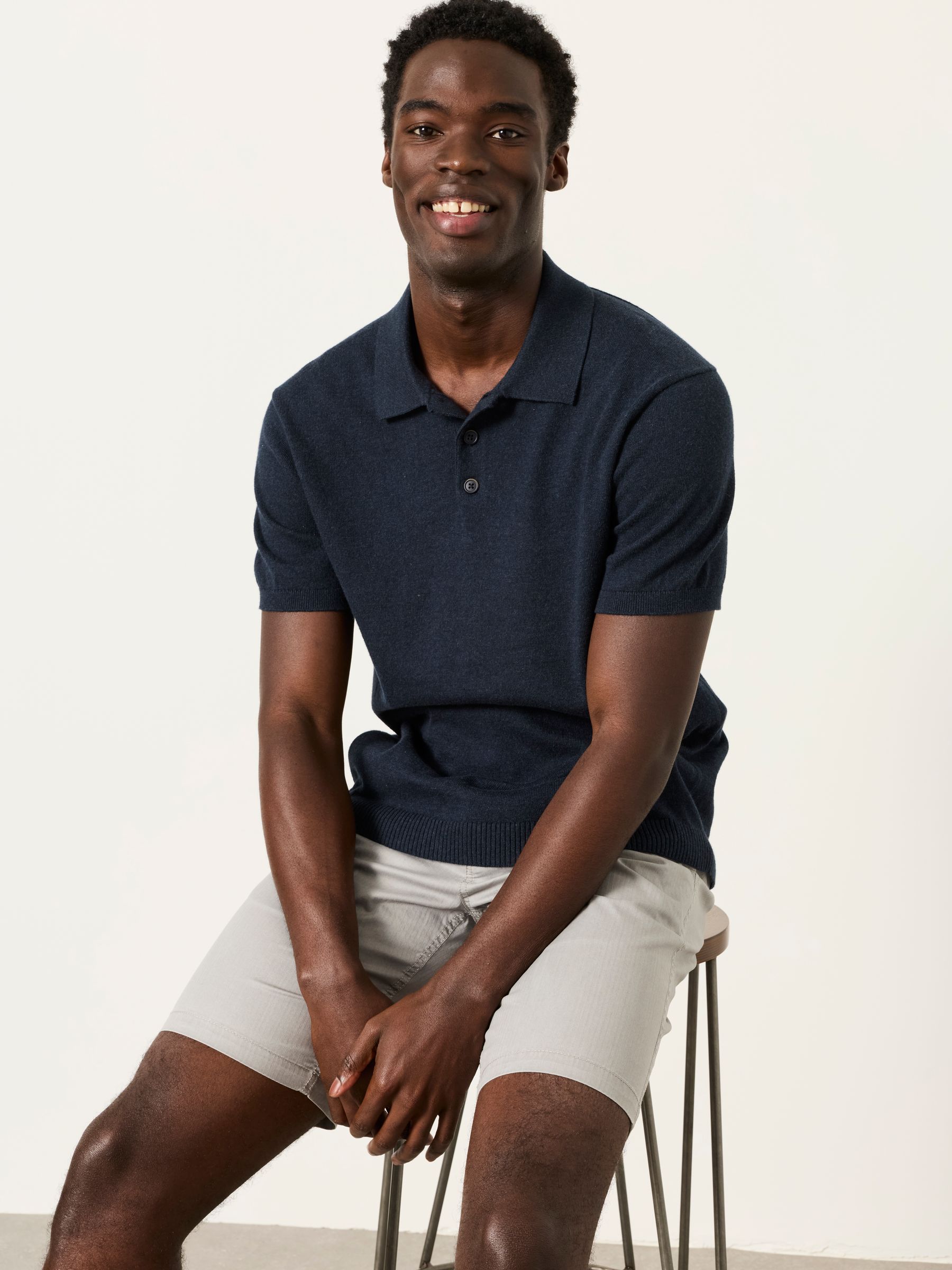 Rye Navy Knitted Polo Shirt - Image 5 of 6