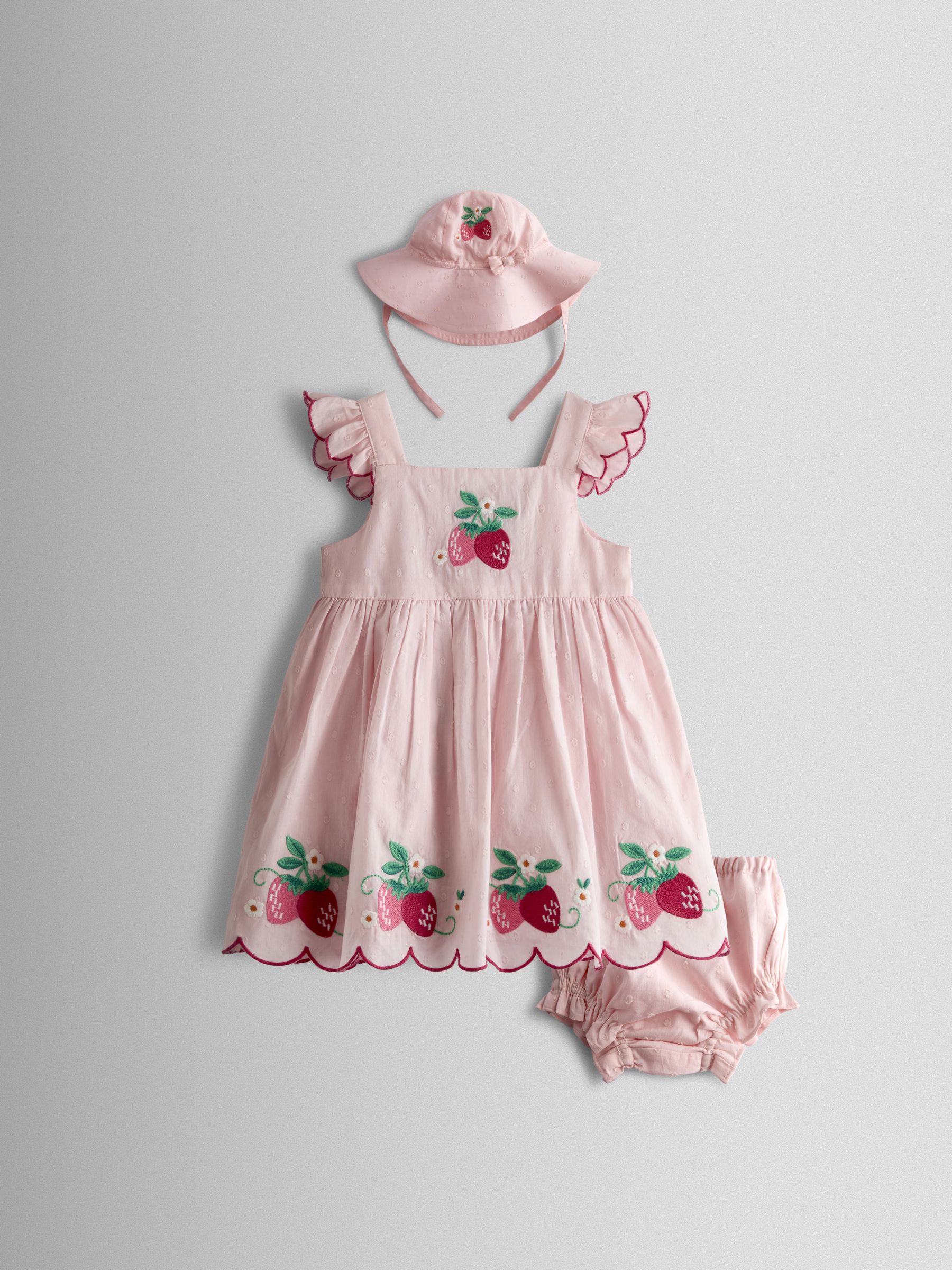 Pink Strawberry Embroidered Dress & Hat Set | JoJo Maman Bb USA