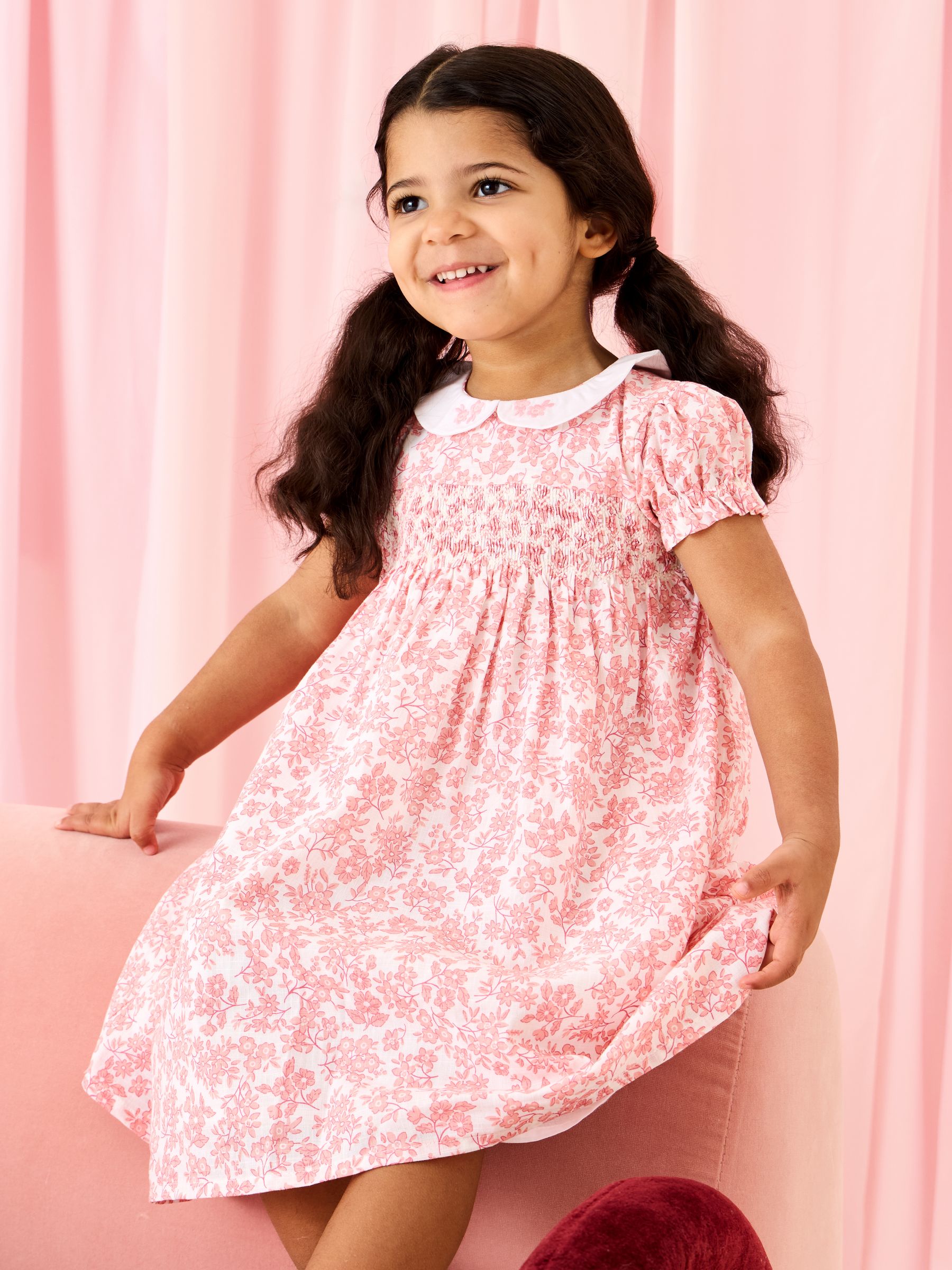 light pink smocked dress Light Pink Garden Floral Smocked Woven Dress