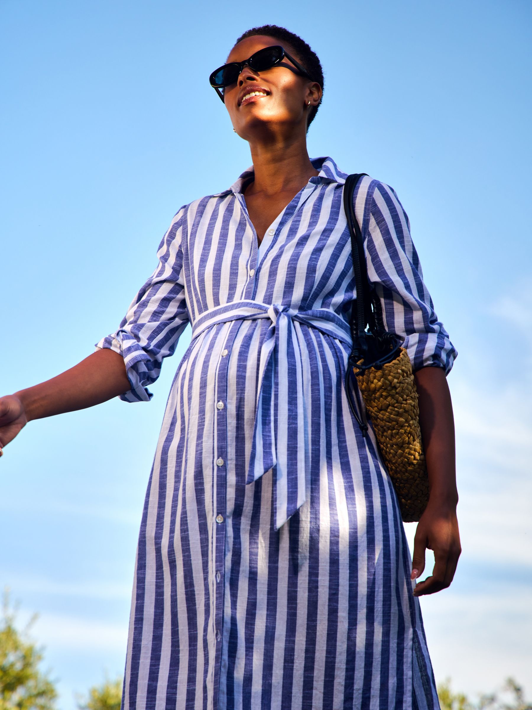 Bright Blue Stripe Long Sleeve Maternity Shirt Midi Dress | JoJo Maman Bb  USA