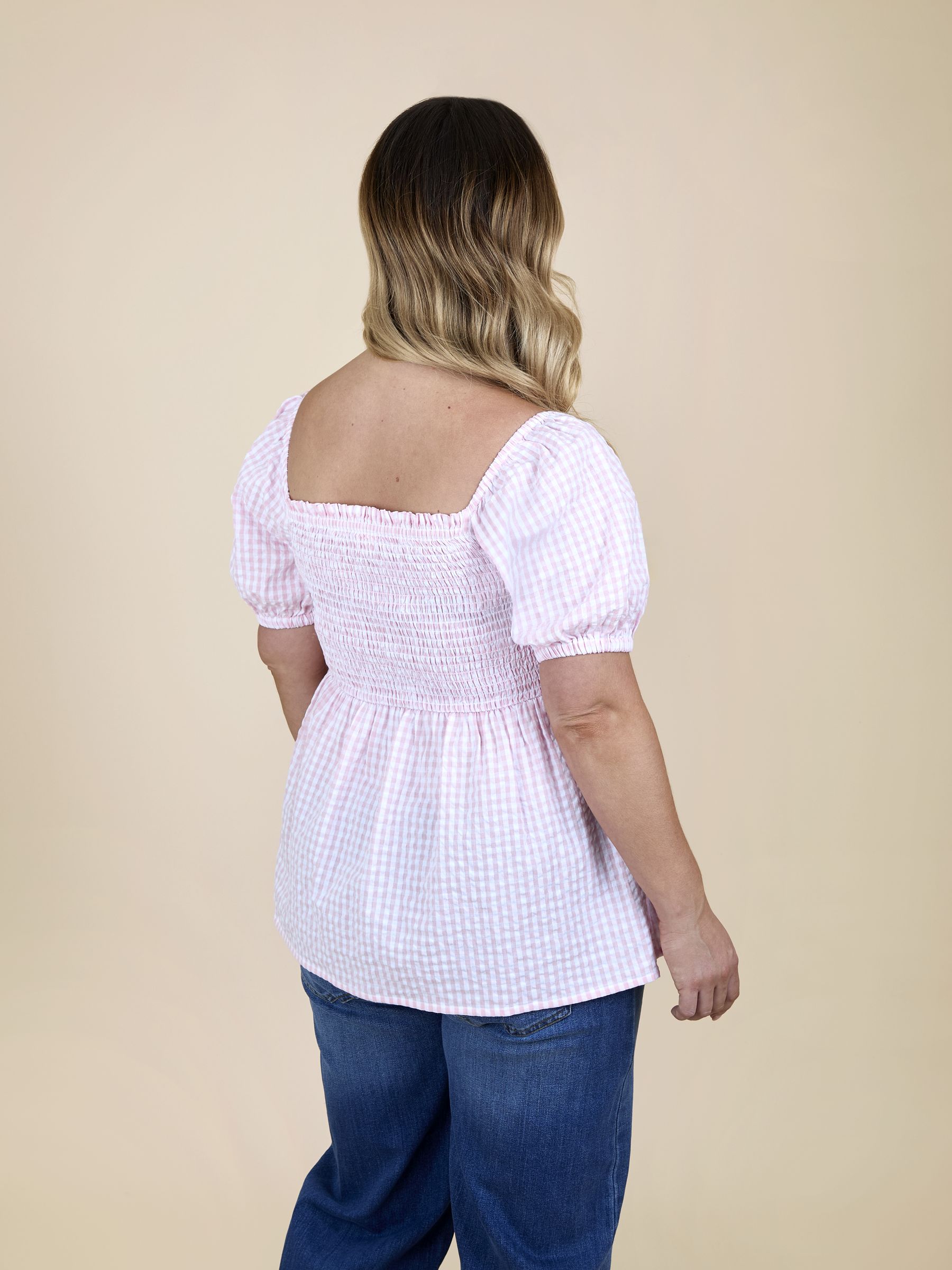 Bright Pink Gingham Puff Sleeve Wrap Maternity Top - Image 3 of 4