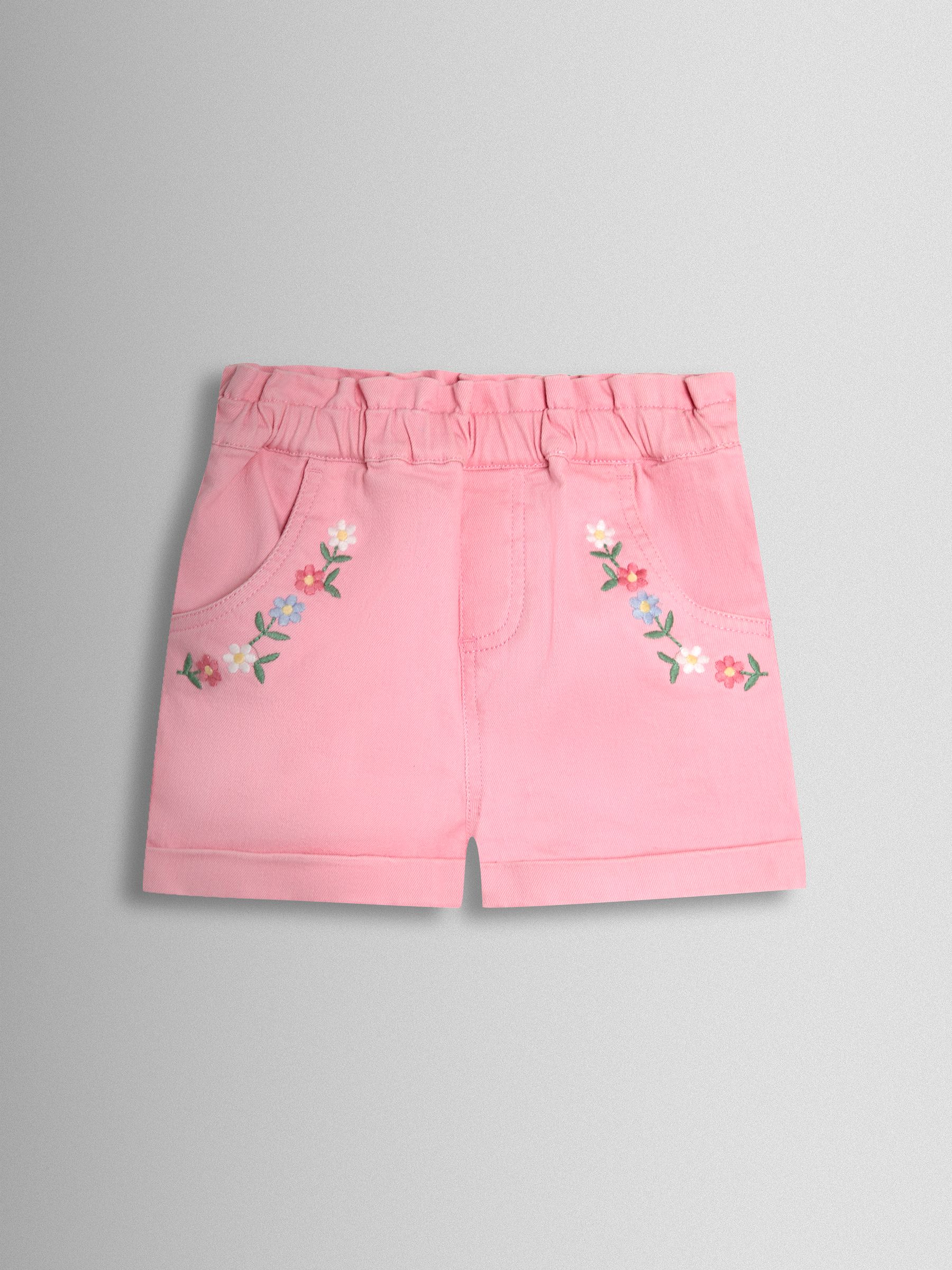 Pink Floral Embroidered Twill Shorts - Image 2 of 4