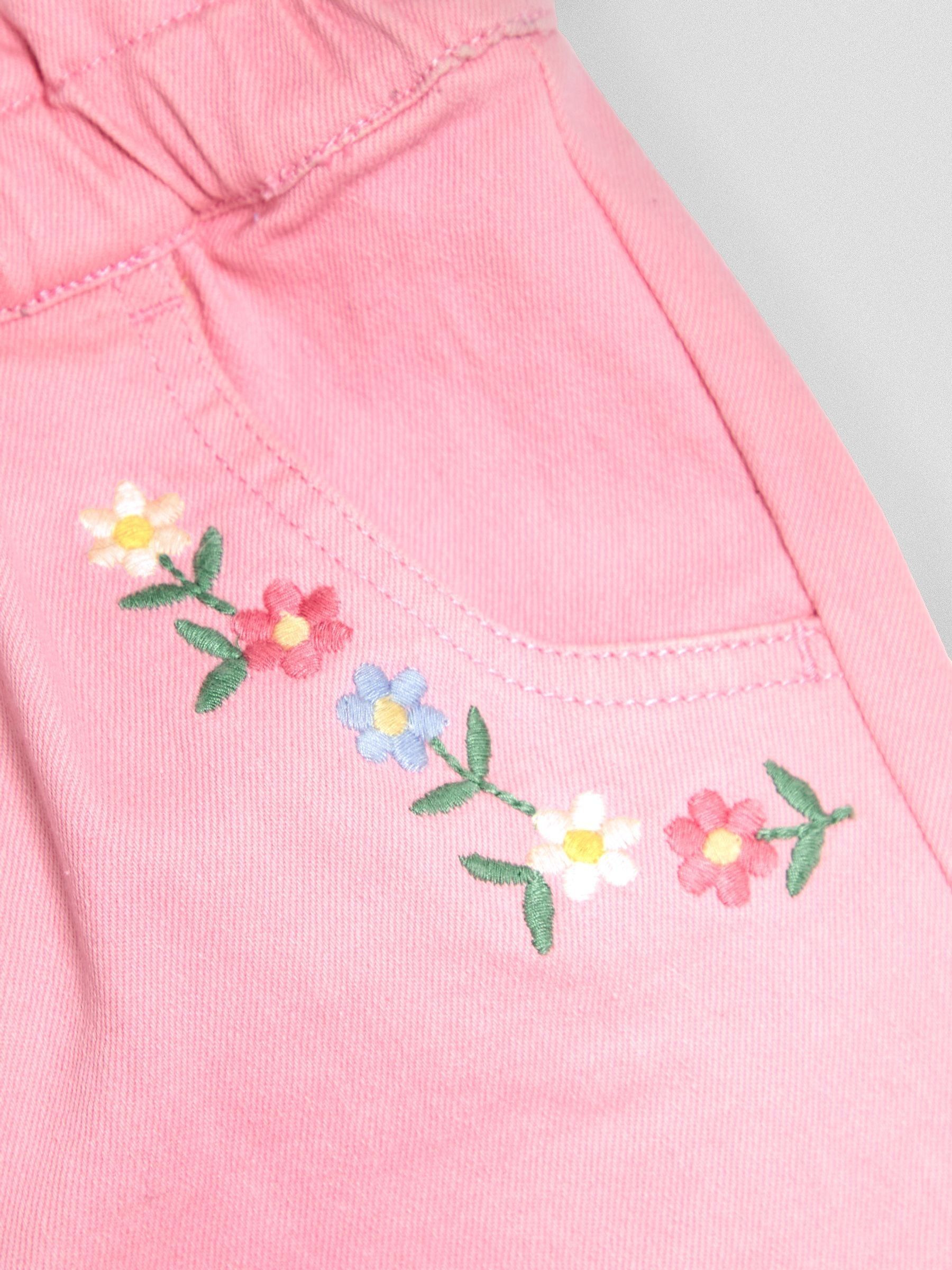 Pink Floral Embroidered Twill Shorts - Image 3 of 3 Pink Floral Embroidered Twill Shorts - Image 3 of 3