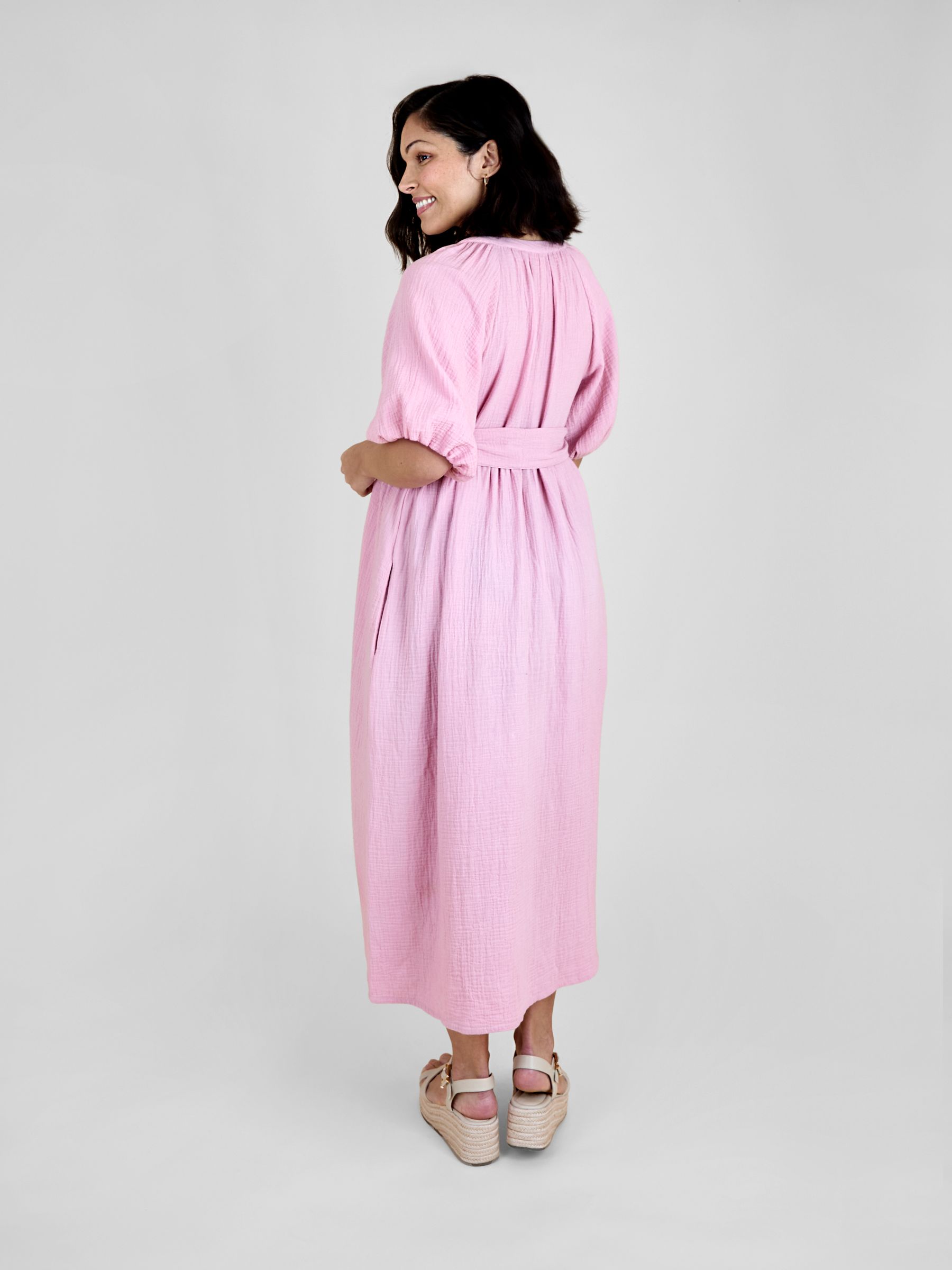 Rose Pink Textured Button Through Maternity Shirt Dress - Image 3 of 5