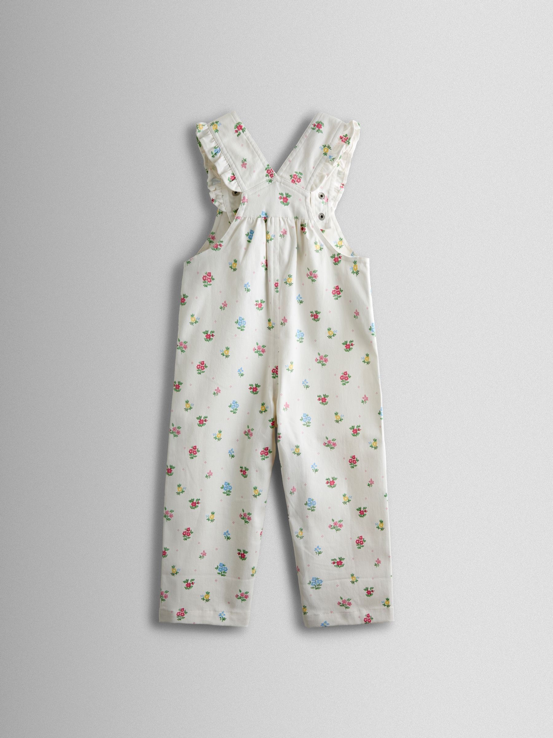 Cream Floral Printed Twill Dungarees - Image 2 of 3 Cream Floral Printed Twill Dungarees - Image 2 of 3