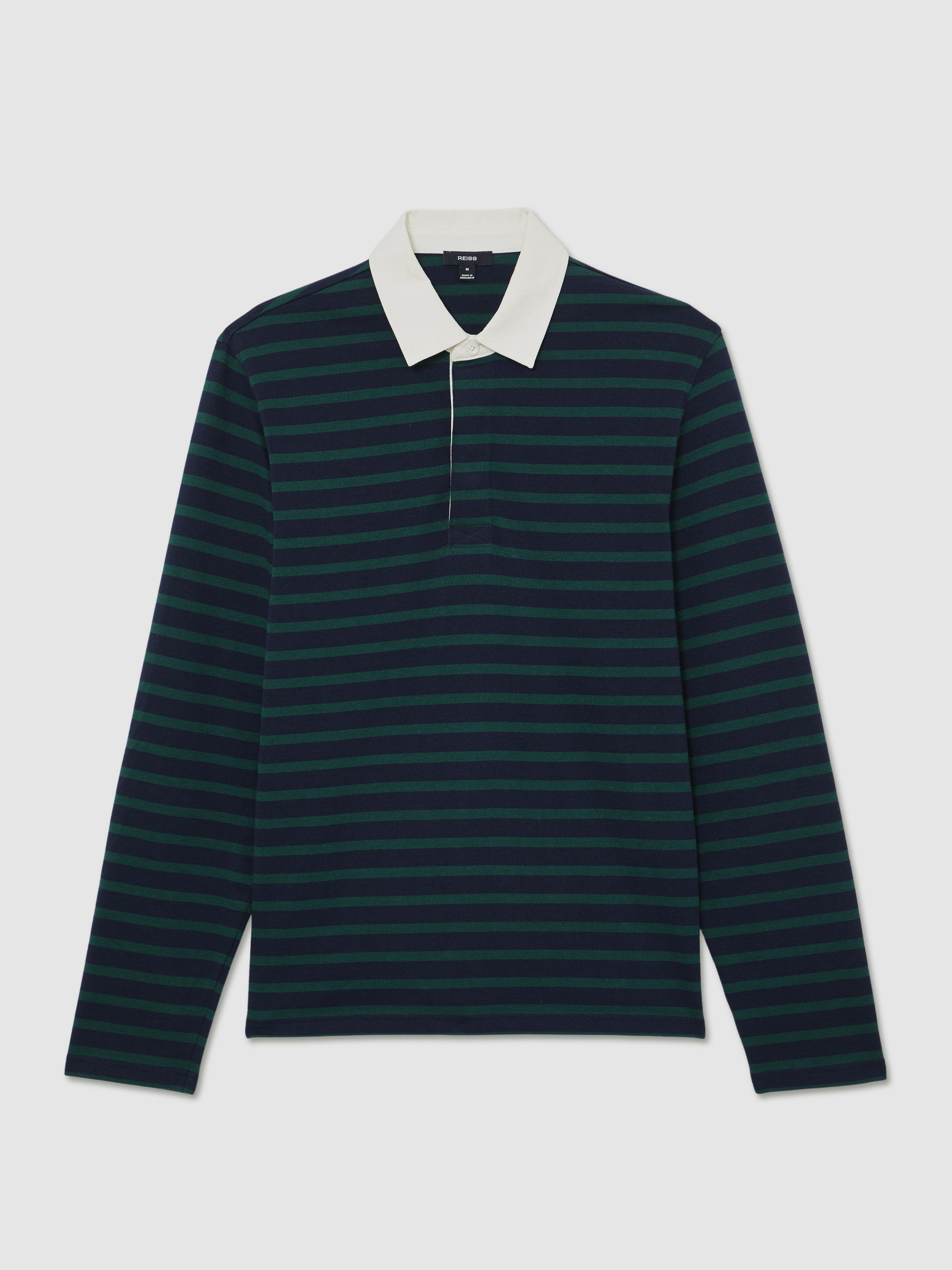 Cotton Rugby-Stripe Polo Shirt in Navy/Green - Image 2 of 7