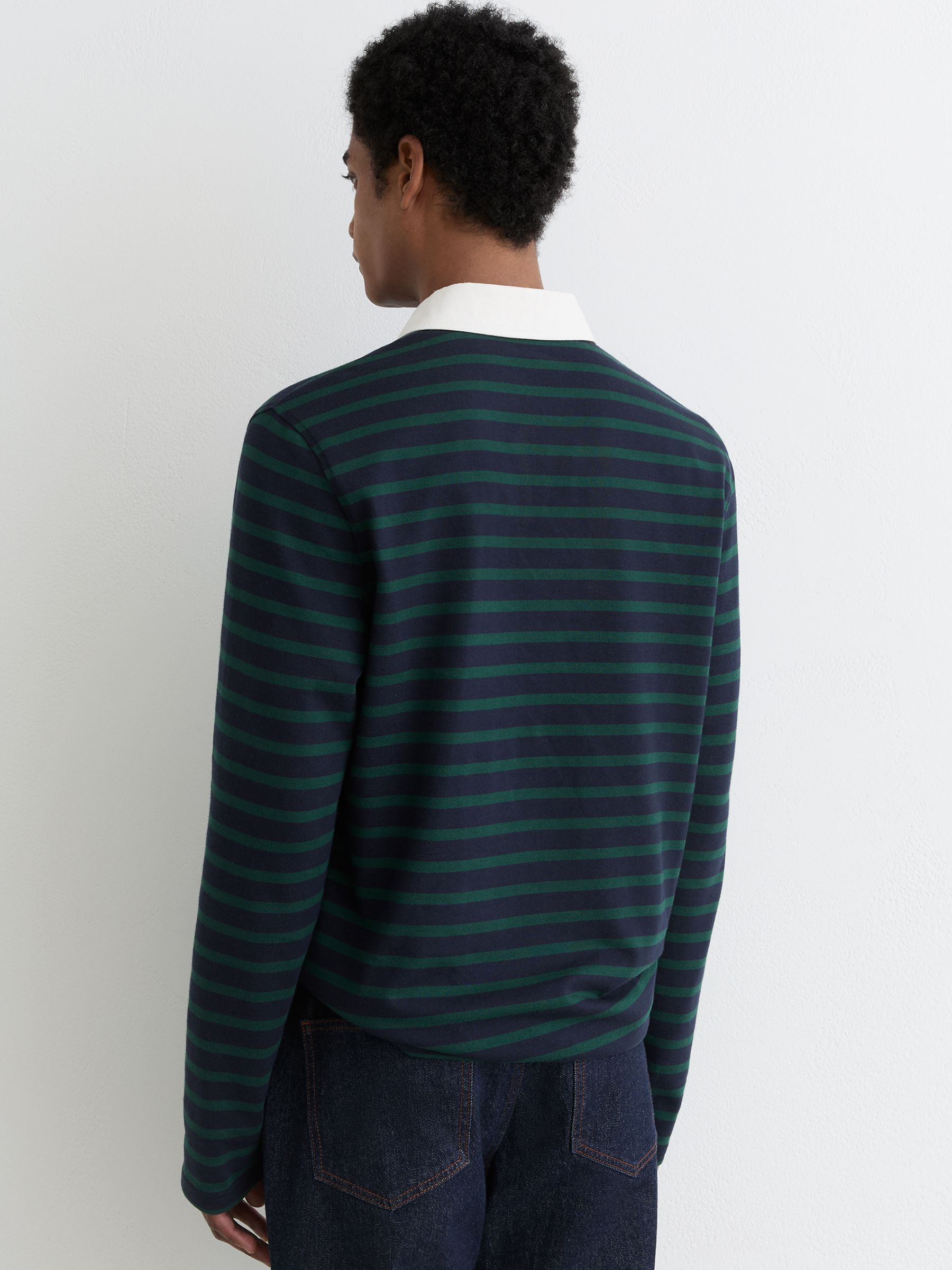 Cotton Rugby-Stripe Polo Shirt in Navy/Green - Image 6 of 7