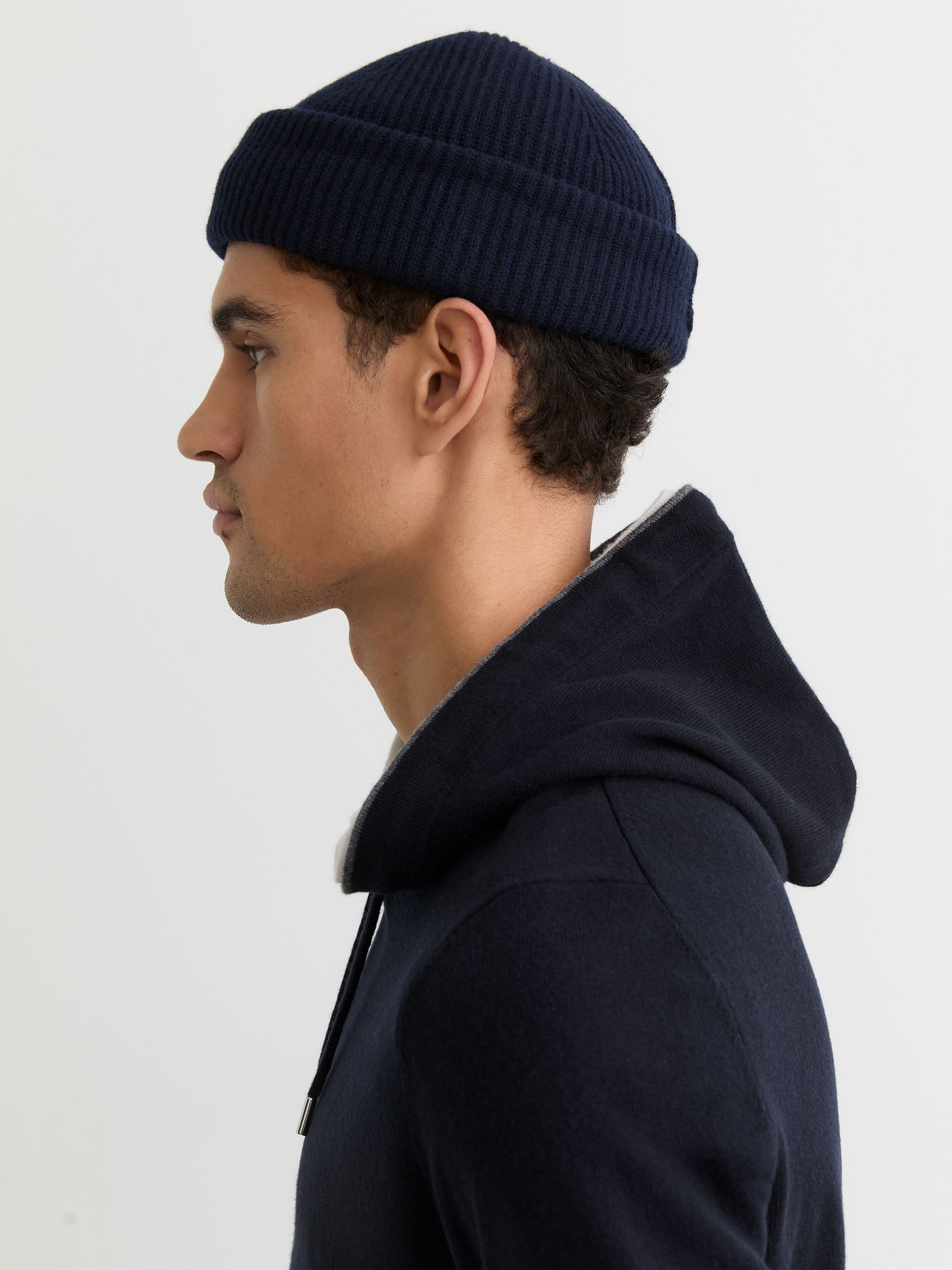 Merino Wool Tipped Hoodie in Navy - Image 1 of 6