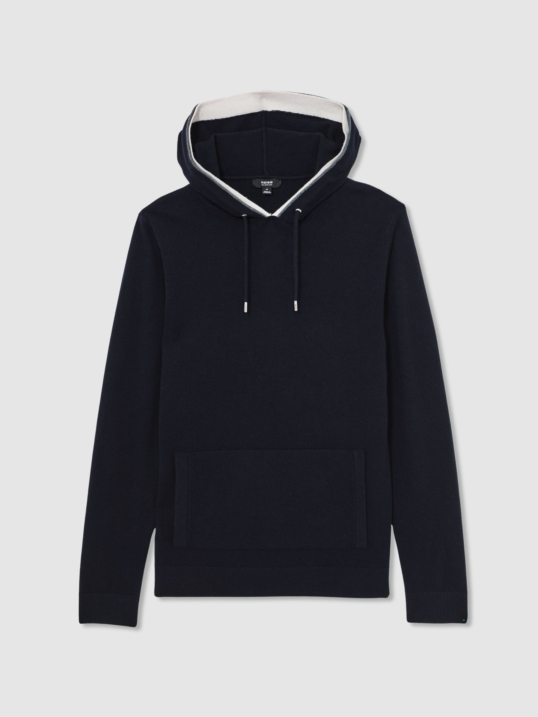 Merino Wool Tipped Hoodie in Navy - Image 2 of 6