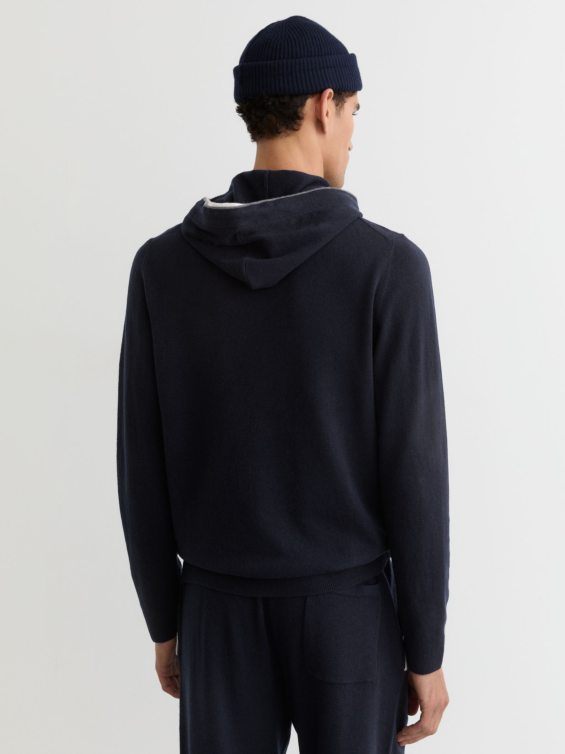 Merino Wool Tipped Hoodie in Navy - Image 5 of 6