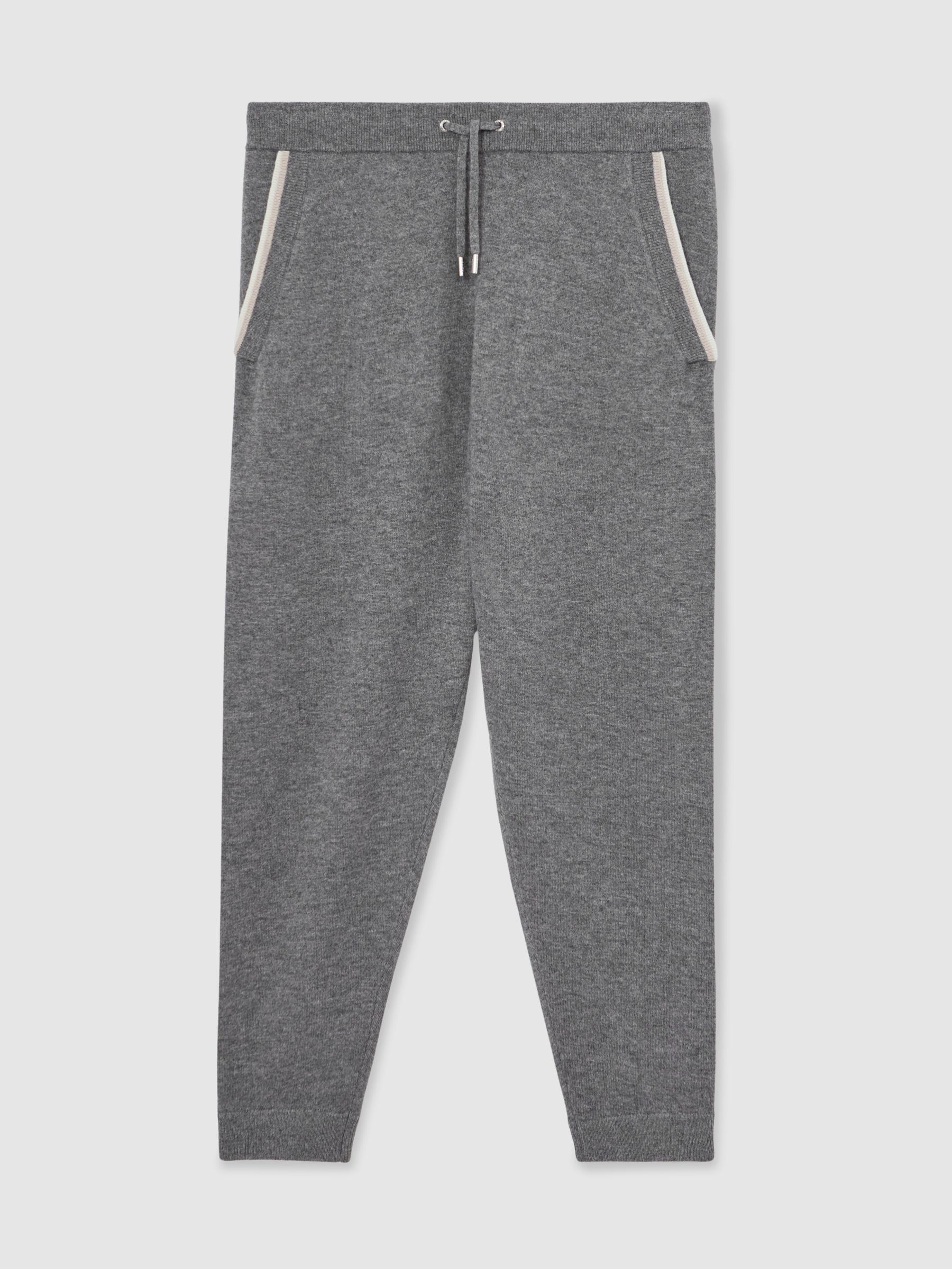Merino Wool Tipped Drawstring Joggers in Mid Grey - Image 2 of 6