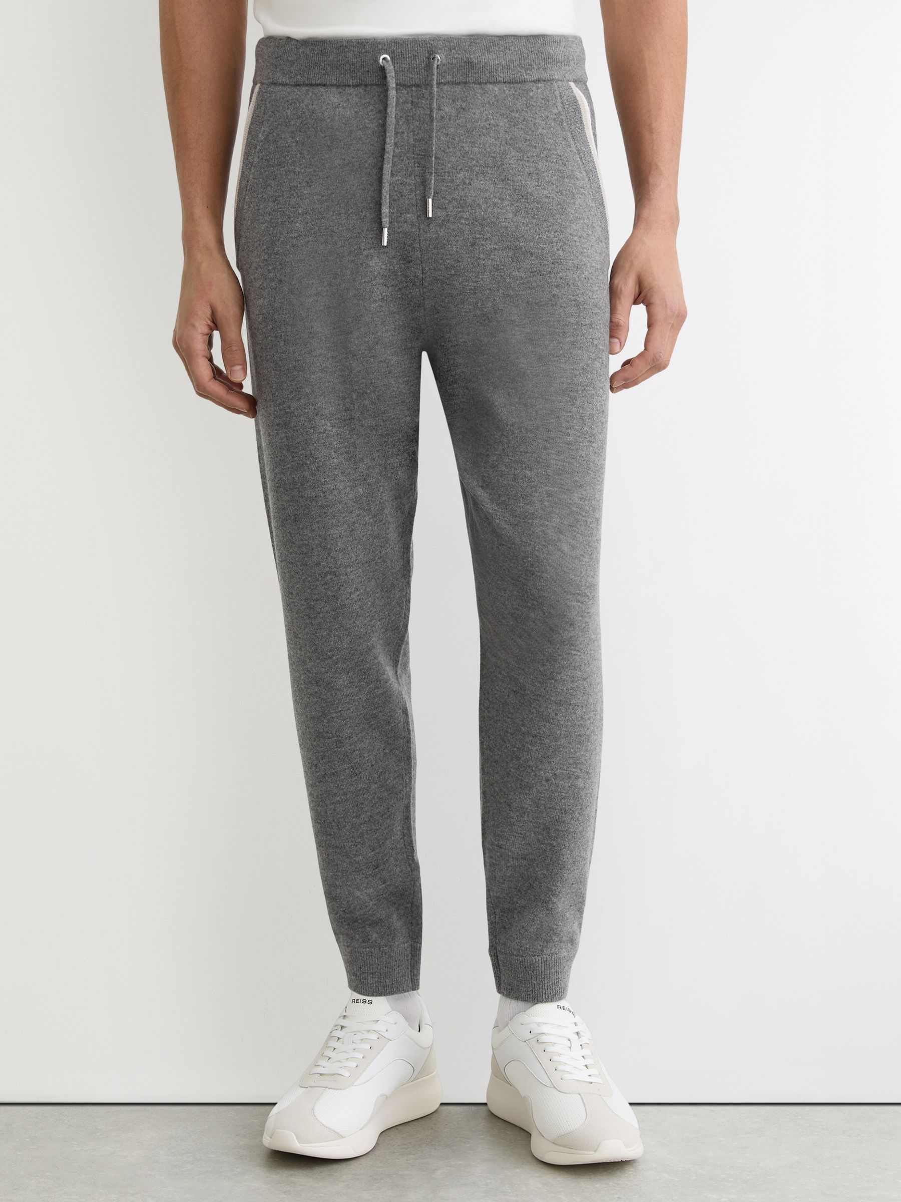 Merino Wool Tipped Drawstring Joggers in Mid Grey - Image 3 of 6
