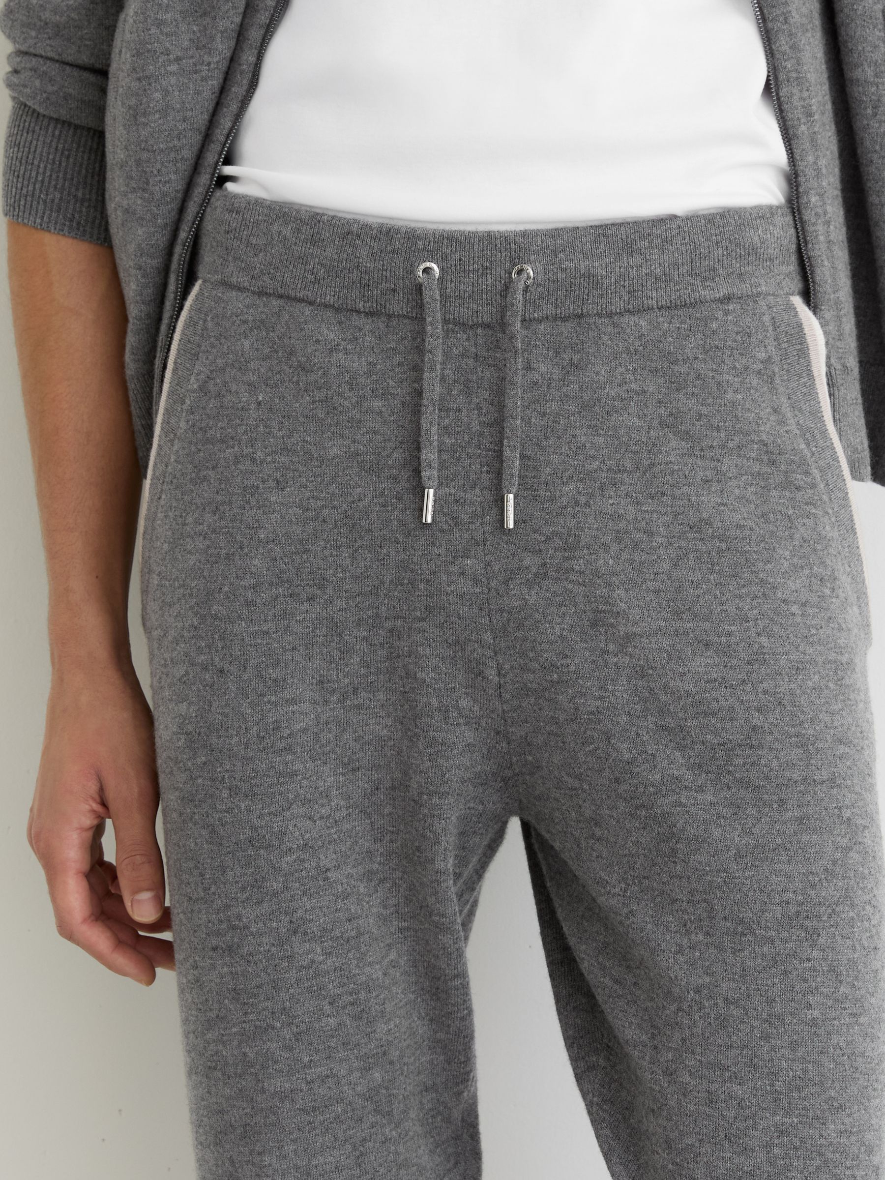 Merino Wool Tipped Drawstring Joggers in Mid Grey - Image 4 of 6