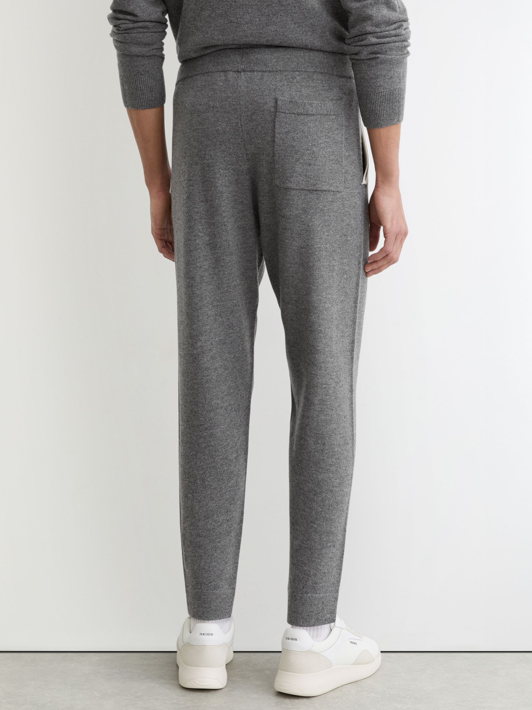 Merino Wool Tipped Drawstring Joggers in Mid Grey - Image 5 of 6