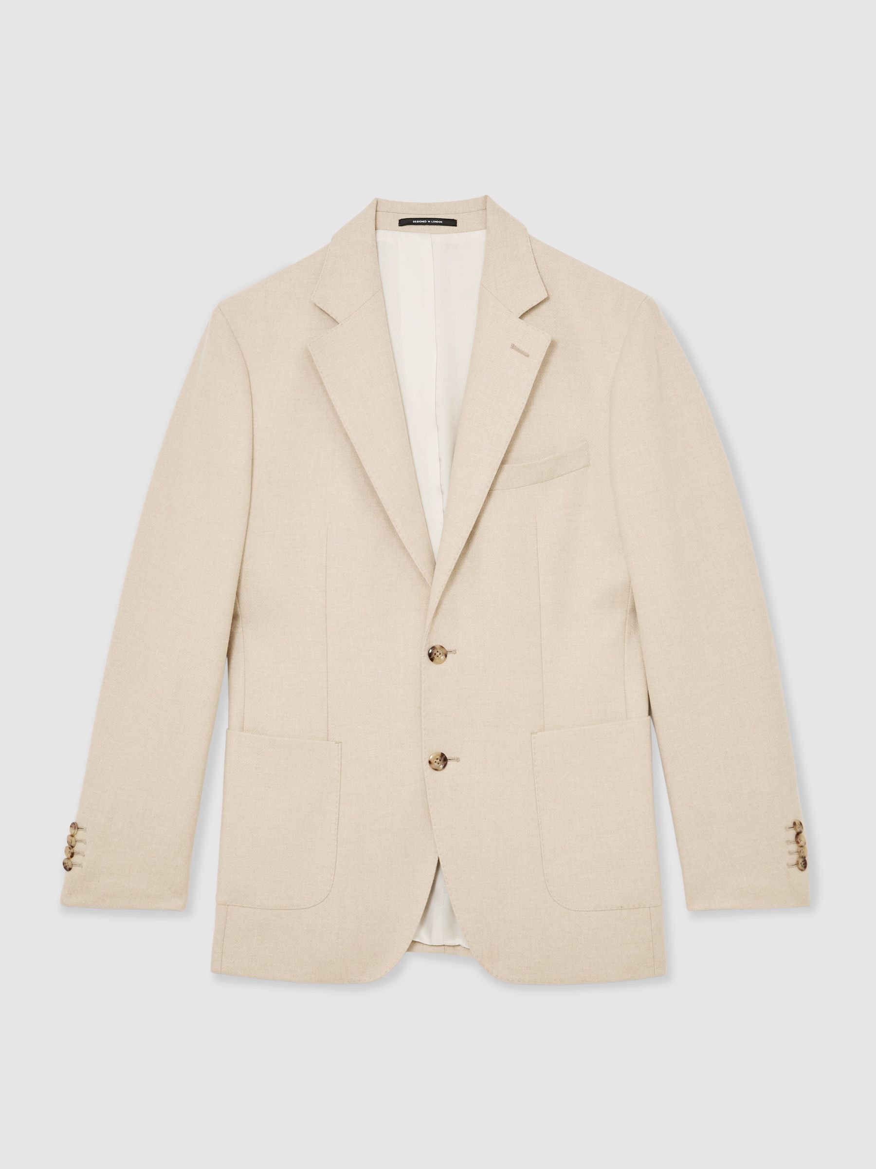 Flannel Single-Breasted Blazer Tailored-Fit with Wool in Oatmeal Brown - Image 2 of 9