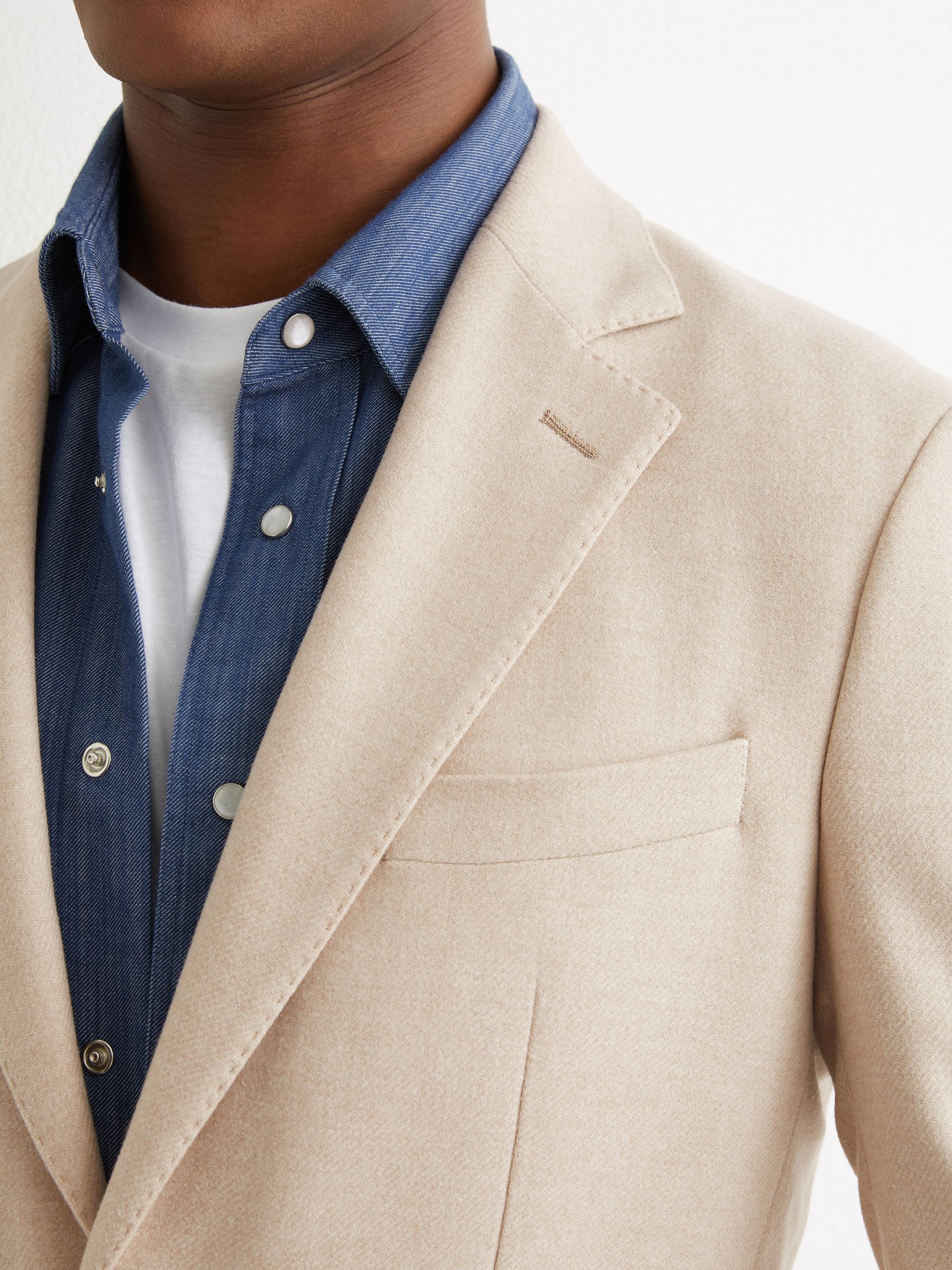 Flannel Single-Breasted Blazer Tailored-Fit with Wool in Oatmeal Brown - Image 4 of 9