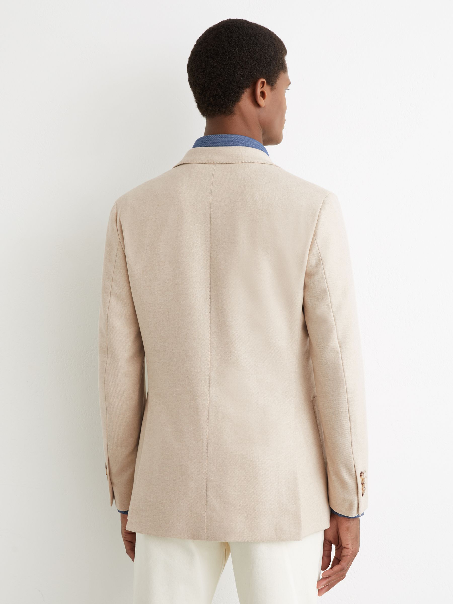 Flannel Single-Breasted Blazer Tailored-Fit with Wool in Oatmeal Brown - Image 7 of 9