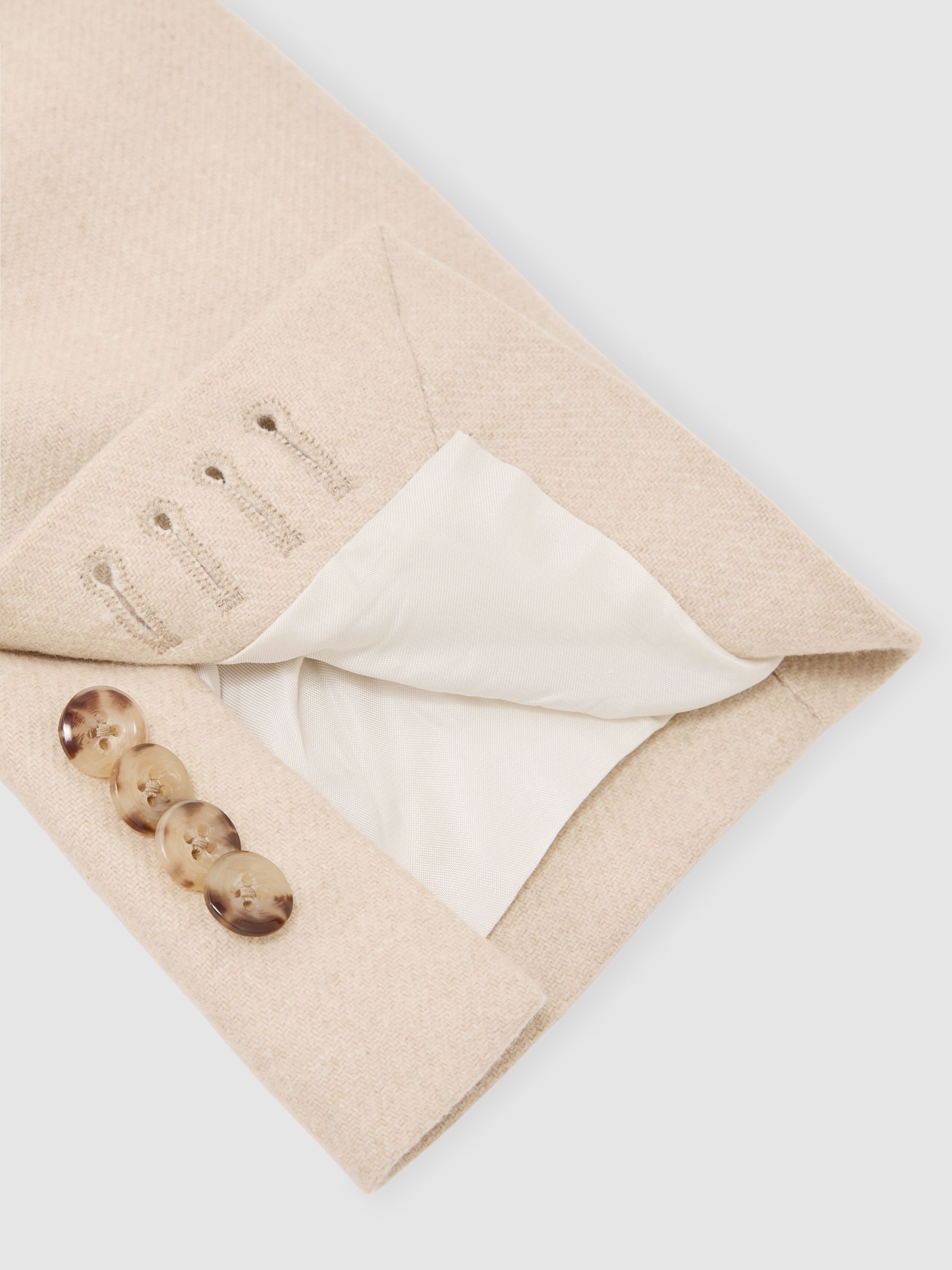 Flannel Single-Breasted Blazer Tailored-Fit with Wool in Oatmeal Brown - Image 9 of 9