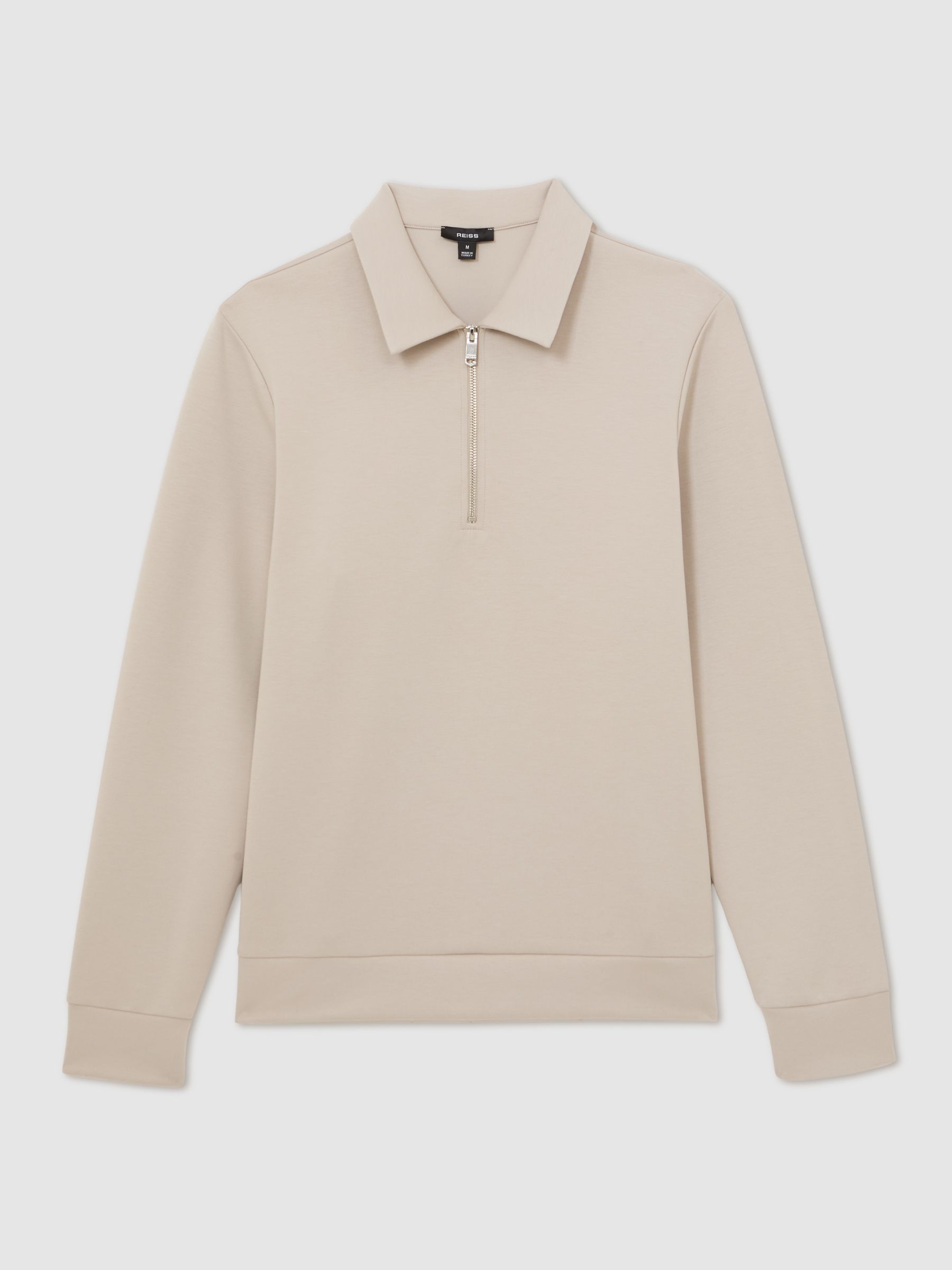 Premium Interlock Half-Zip Polo Sweatshirt in Stone - Image 2 of 6
