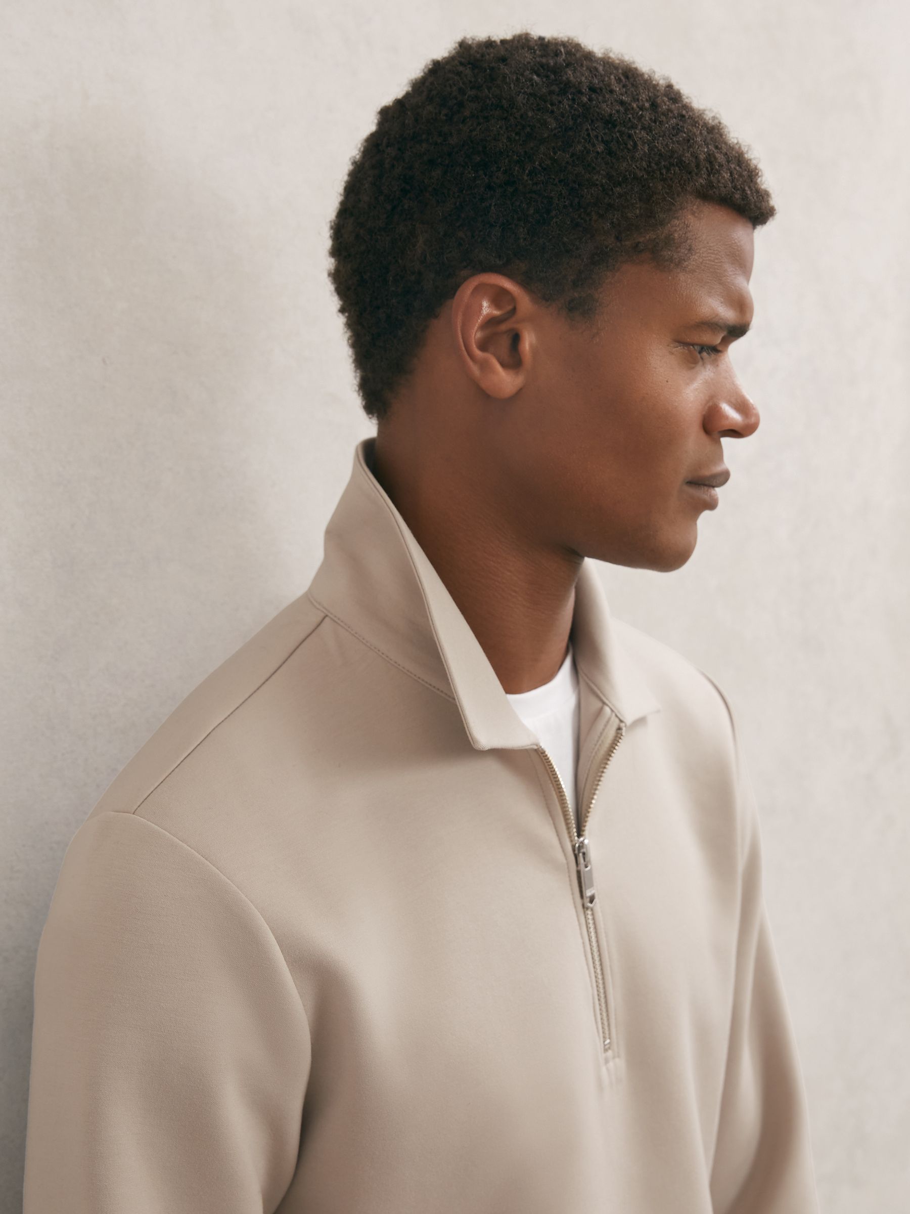 Premium Interlock Half-Zip Polo Sweatshirt in Stone - image 5