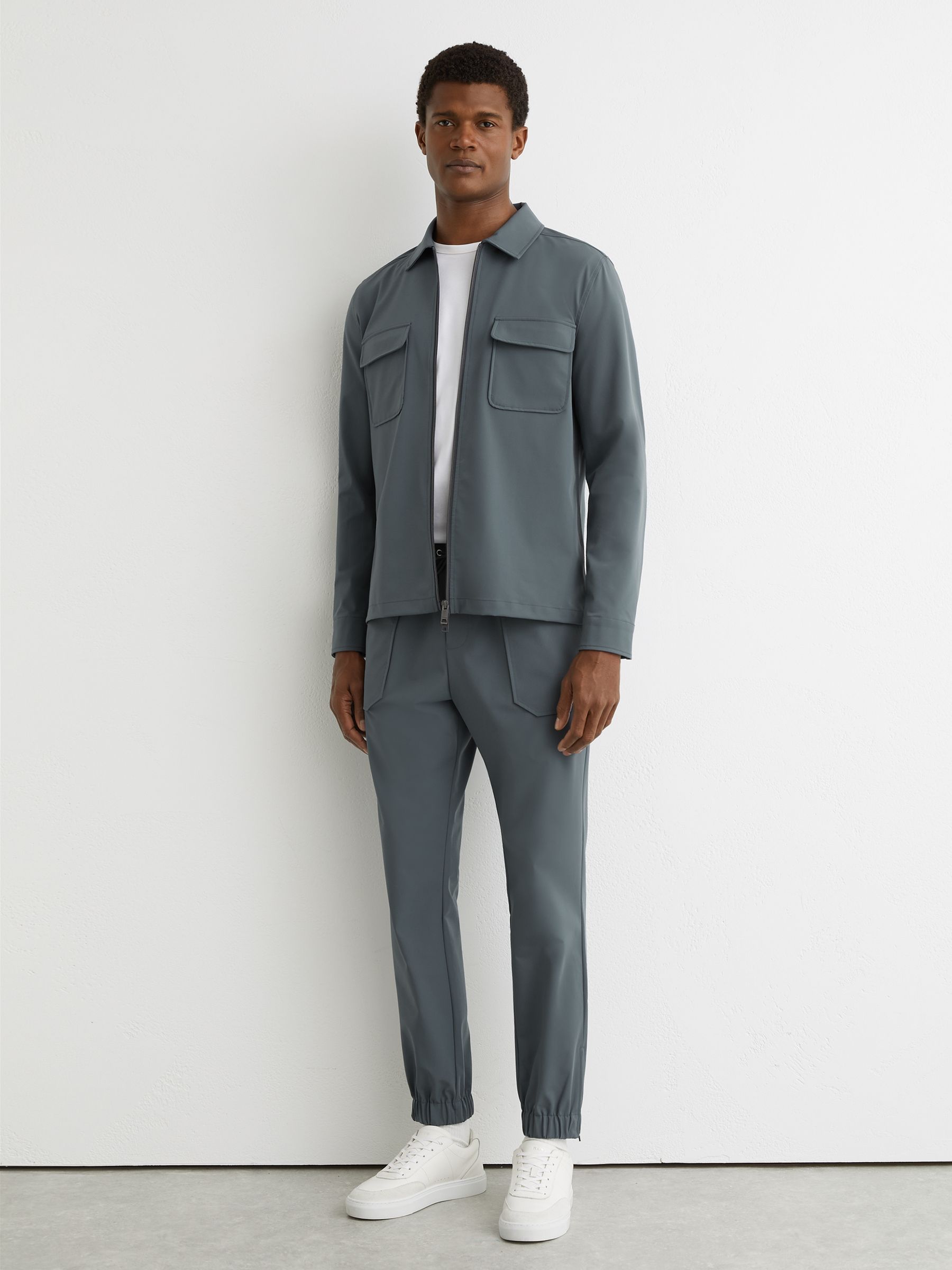 Technical Cuffed Drawstring Trousers in Airforce Blue - Image 1 of 6