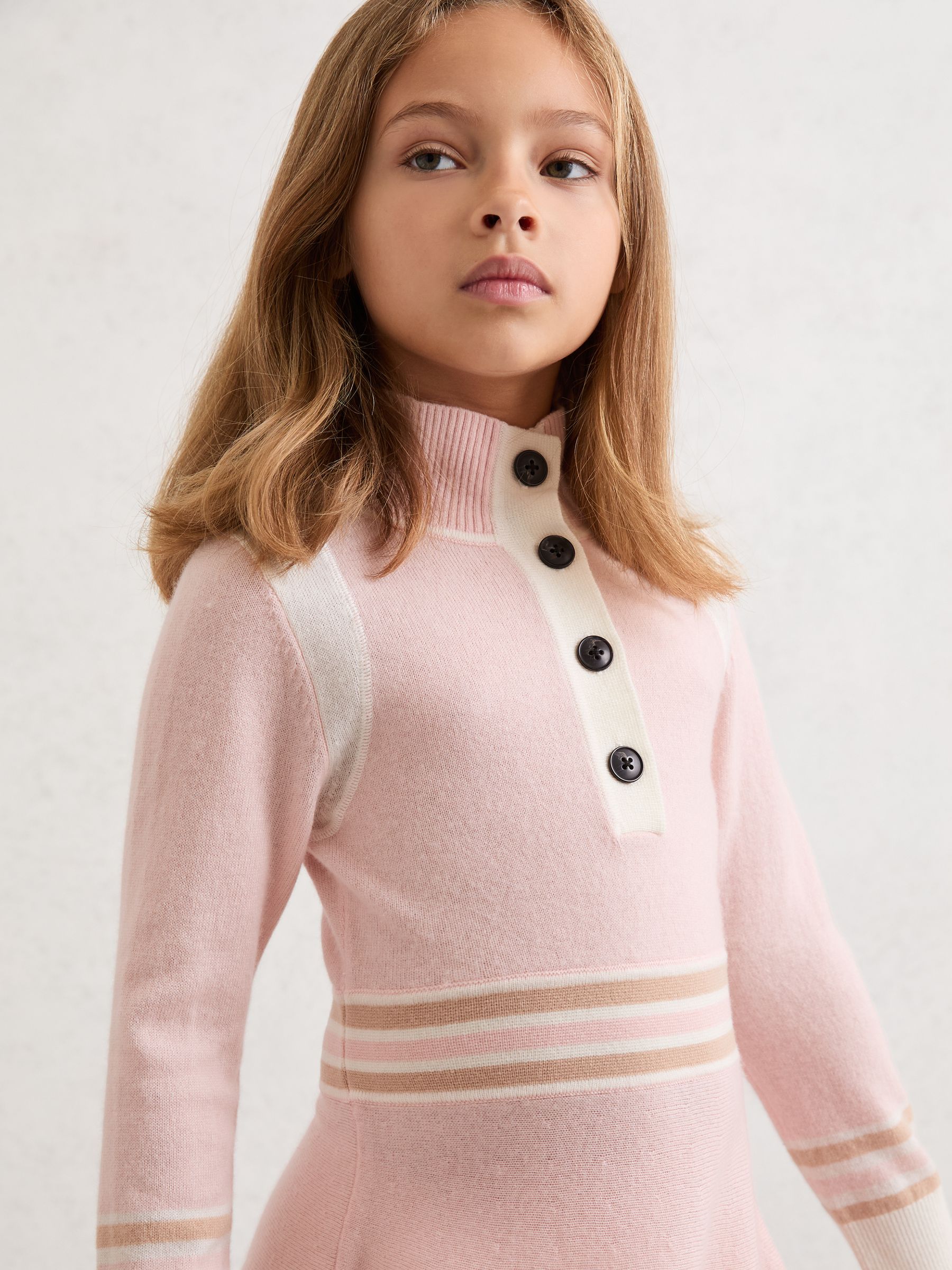 9-13 yrs Wool-Blend Funnel-Neck Knit Dress With Cashmere in Pink - Image 4 of 4