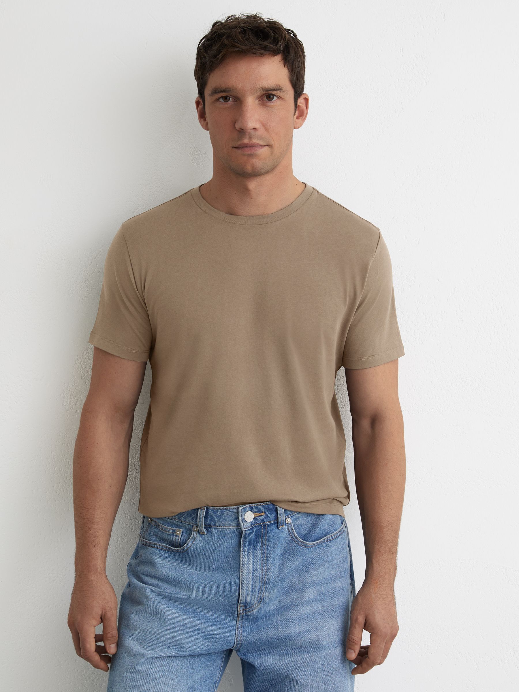 Cotton Crew-Neck Tailored-Fit T-Shirt in Taupe Brown - image 2