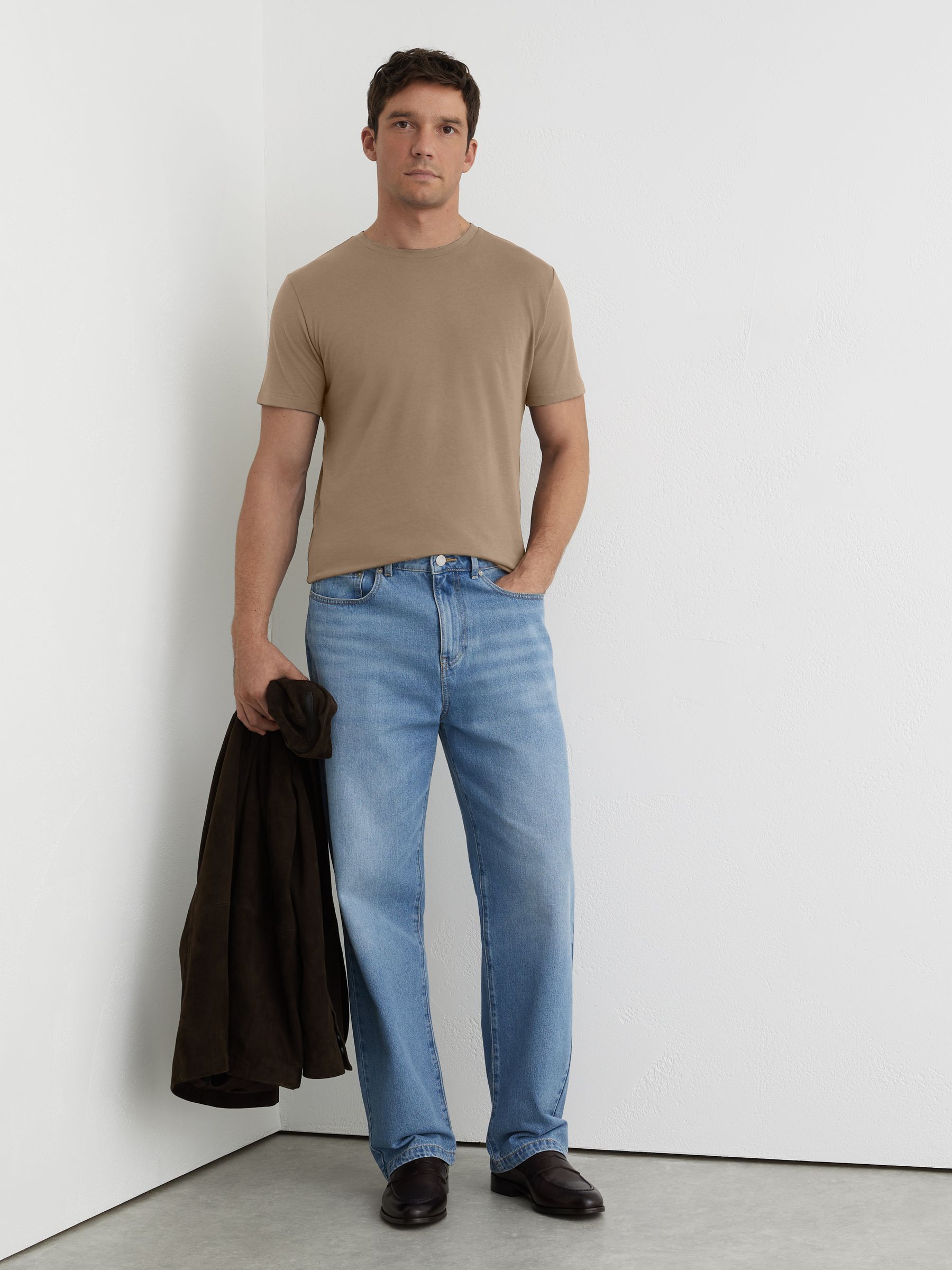 Cotton Crew-Neck Tailored-Fit T-Shirt in Taupe Brown - image 5