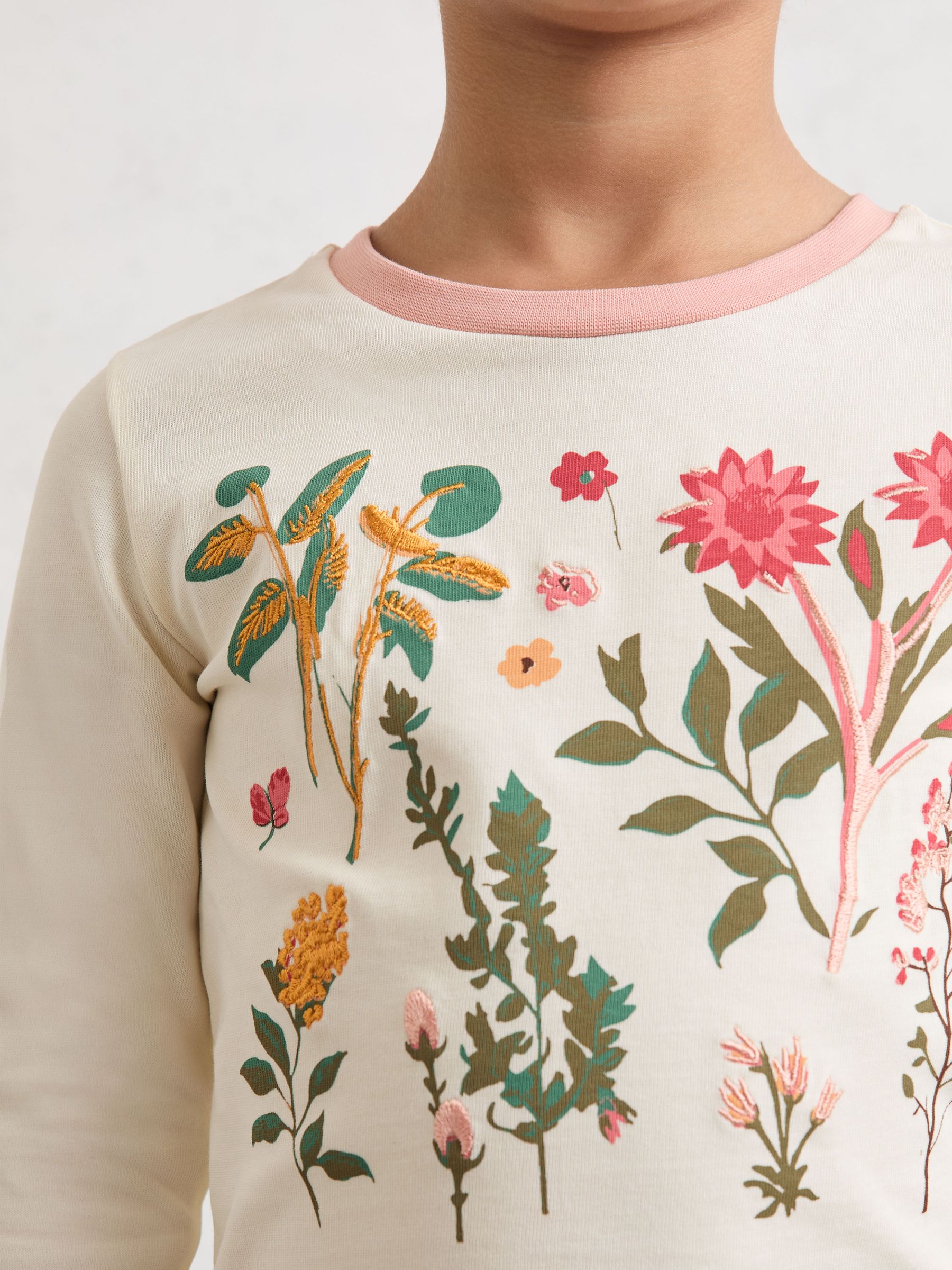 9-13 yrs Cotton Floral Embroidered T-Shirt in Ivory - Image 1 of 4