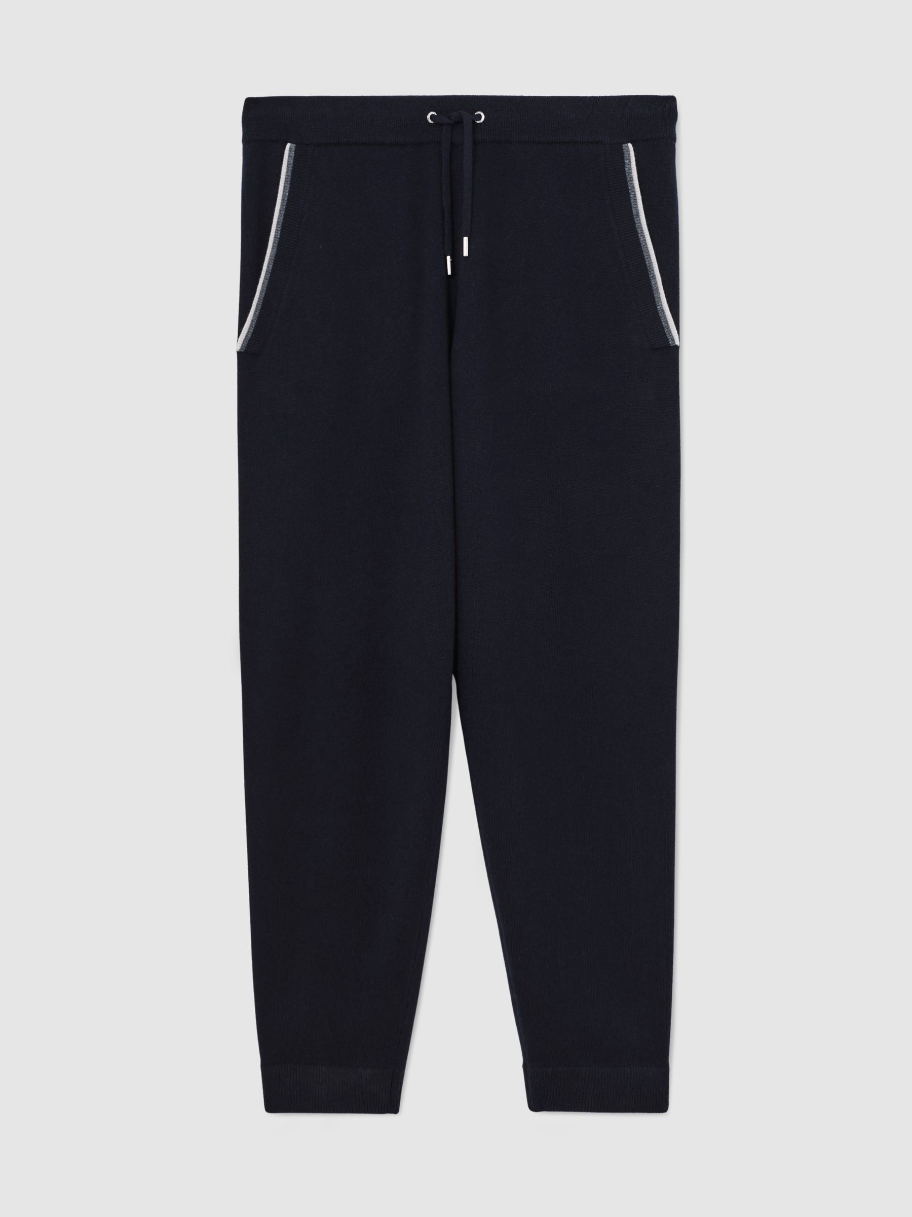 Merino Wool Tipped Drawstring Joggers in Navy - Image 2 of 6